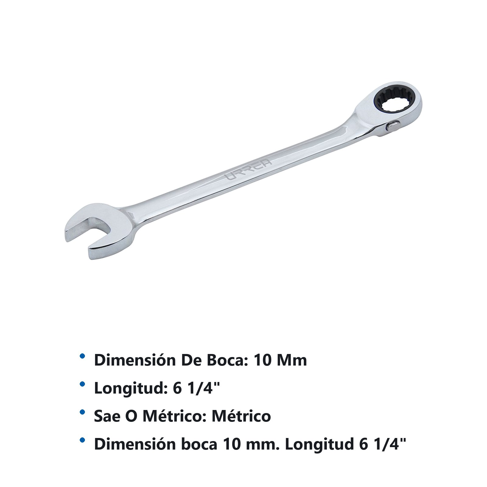 Llave combinada pulido espejo de matraca spline reversible métrica, 10 mm Urrea - Imagen 2