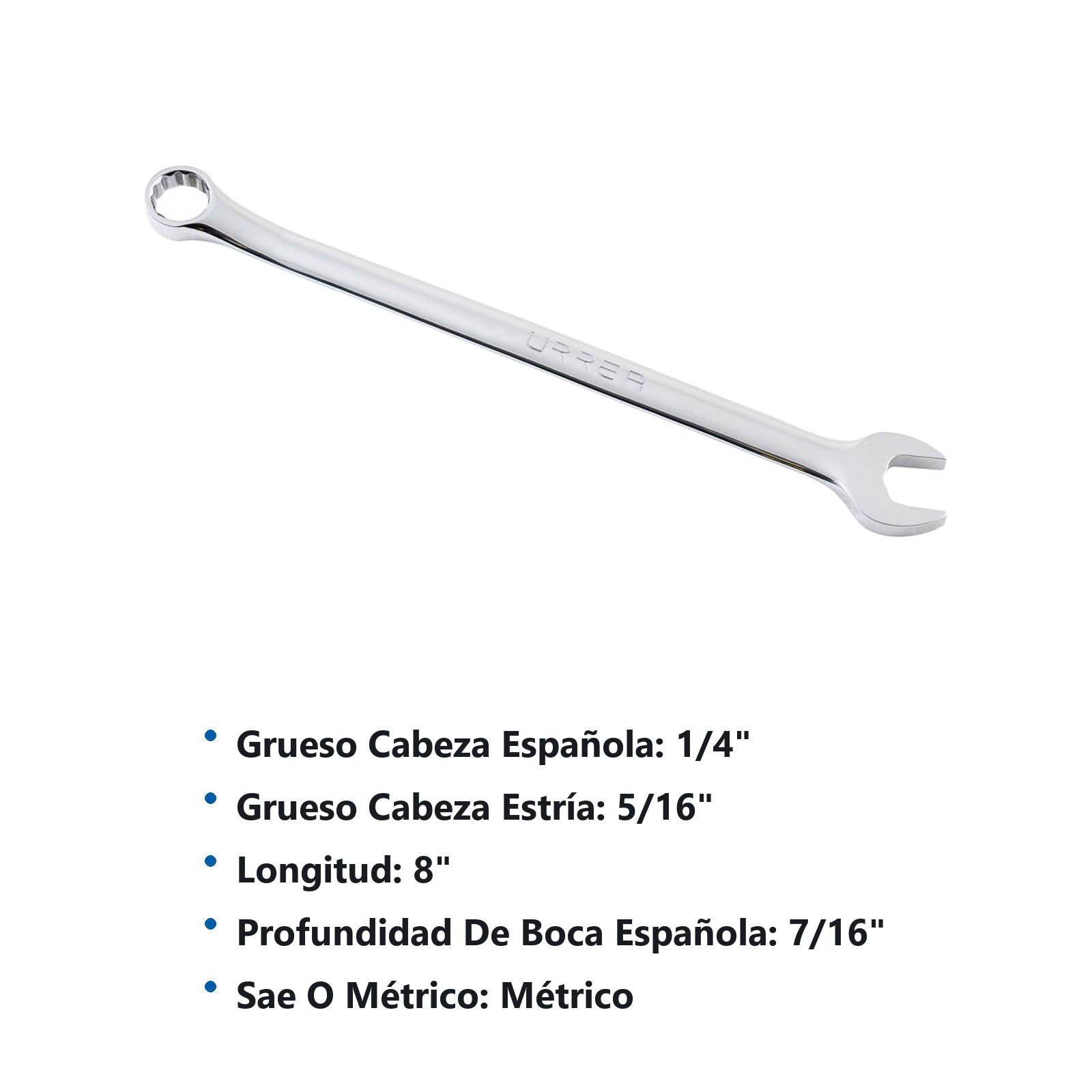 Llave combinada extra larga pulido espejo métrica, 12 puntas, 10 mm Urrea - Imagen 3
