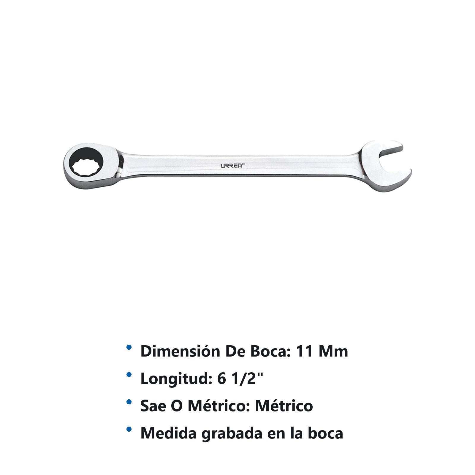 Llave combinada pulido espejo de matraca métrica, 12 puntas, 11 mm Urrea - Imagen 2