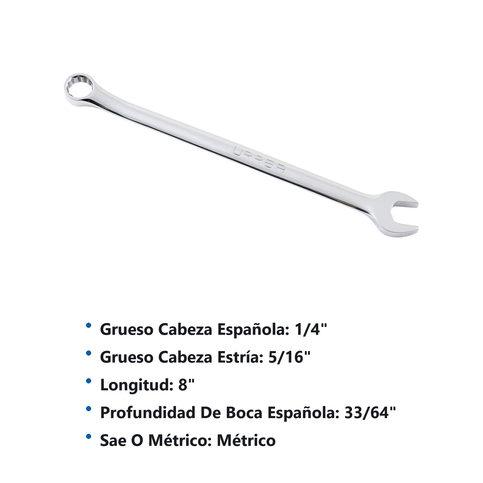 Llave combinada extra larga pulido espejo métrica, 12 puntas, 11 mm Urrea - Imagen 3
