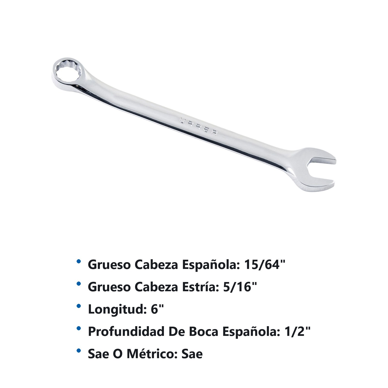 Llave combinada pulido espejo en pulgadas, 12 puntas, 3/8" Urrea - Imagen 3