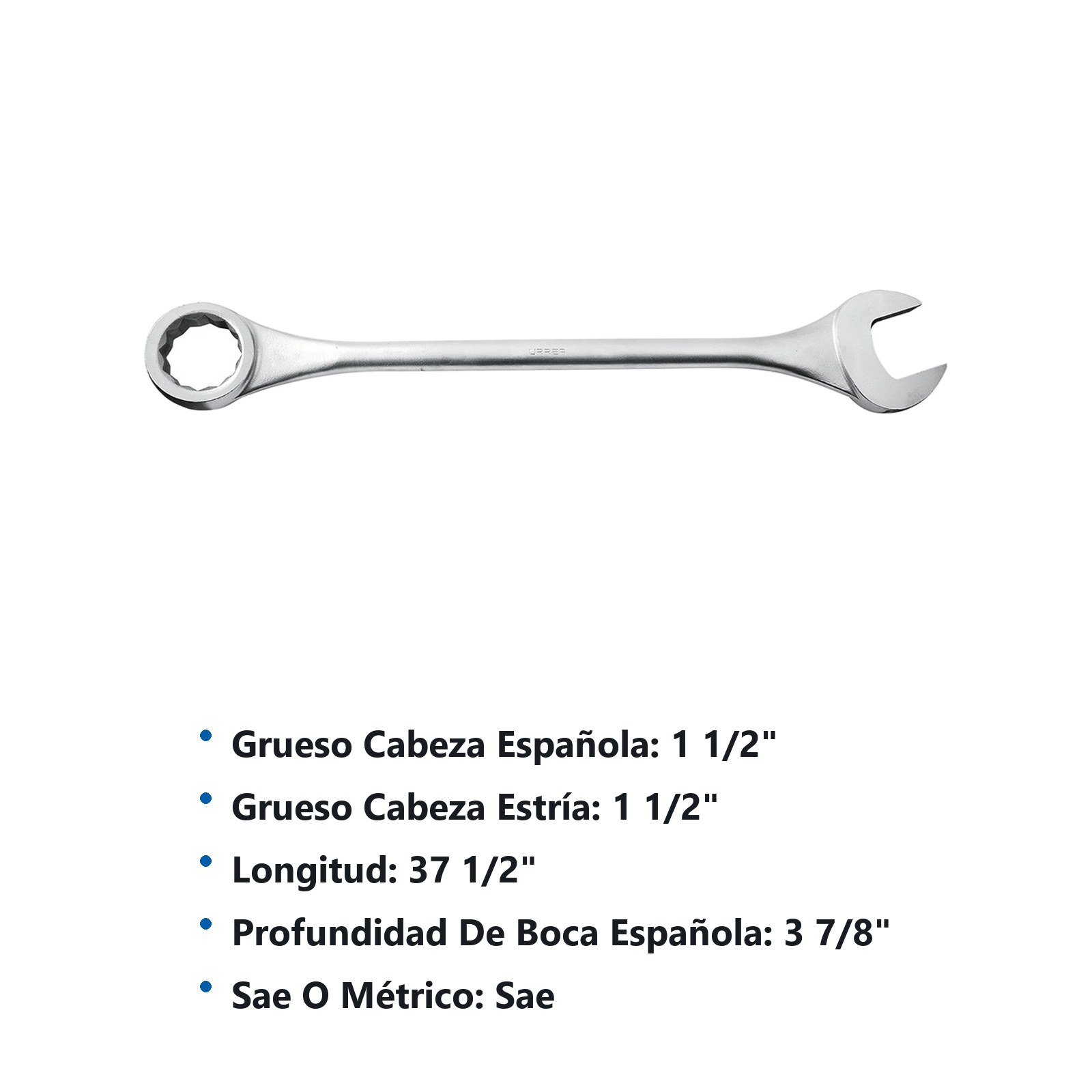 Llave combinada jumbo satinada en pulgadas, 12 puntas, 3-3/4" Urrea - Imagen 2