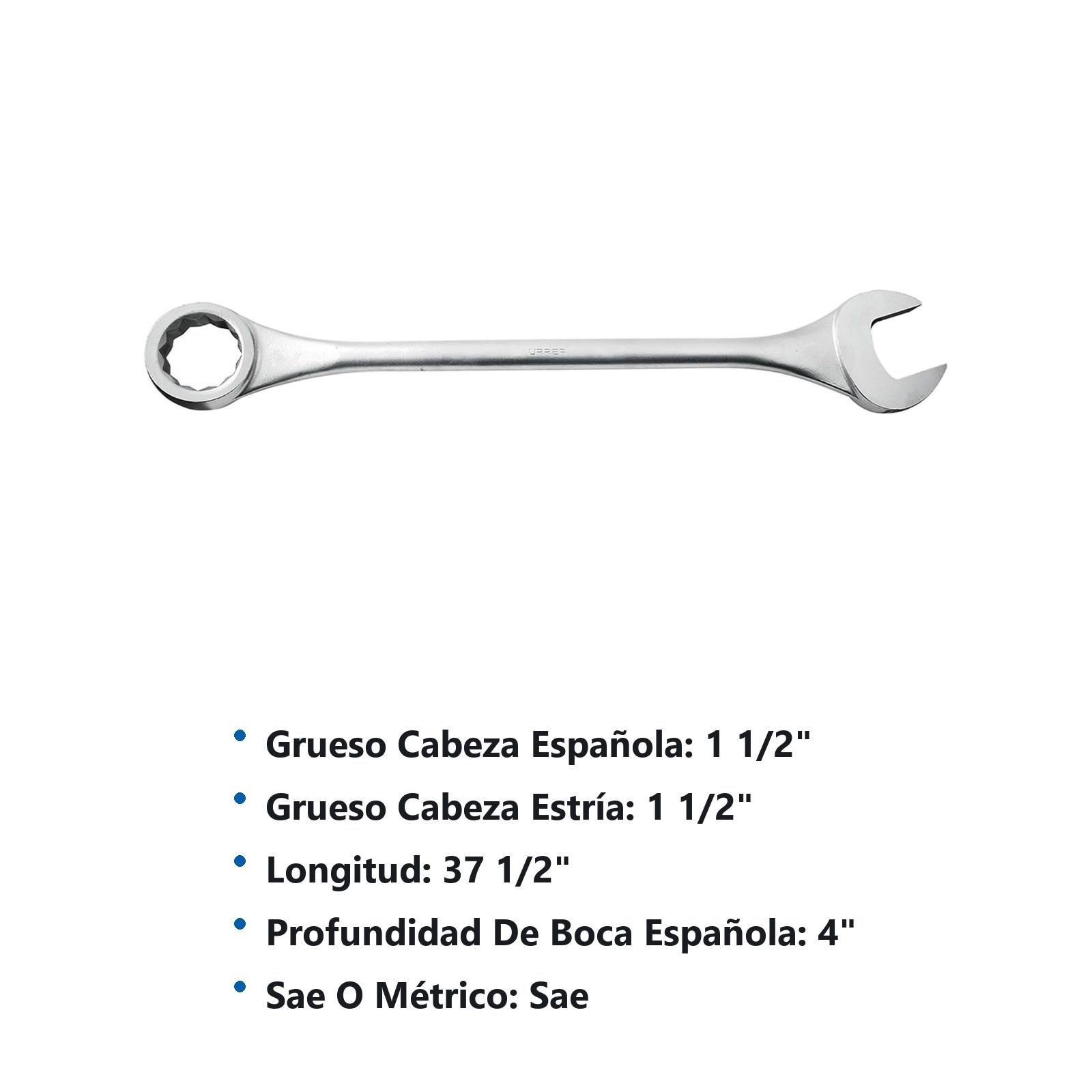 Llave combinada jumbo satinada en pulgadas, 12 puntas, 3-7/8" Urrea - Imagen 2