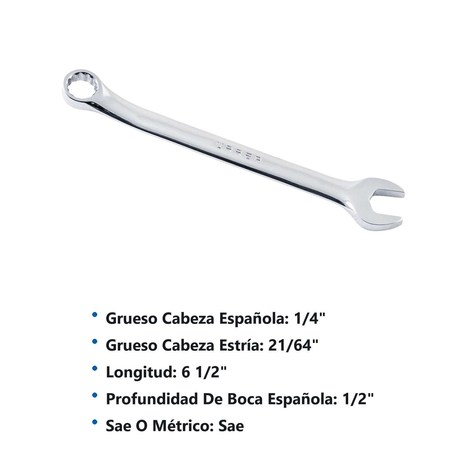 Llave combinada pulido espejo en pulgadas, 12 puntas, 7/16" Urrea - Imagen 3
