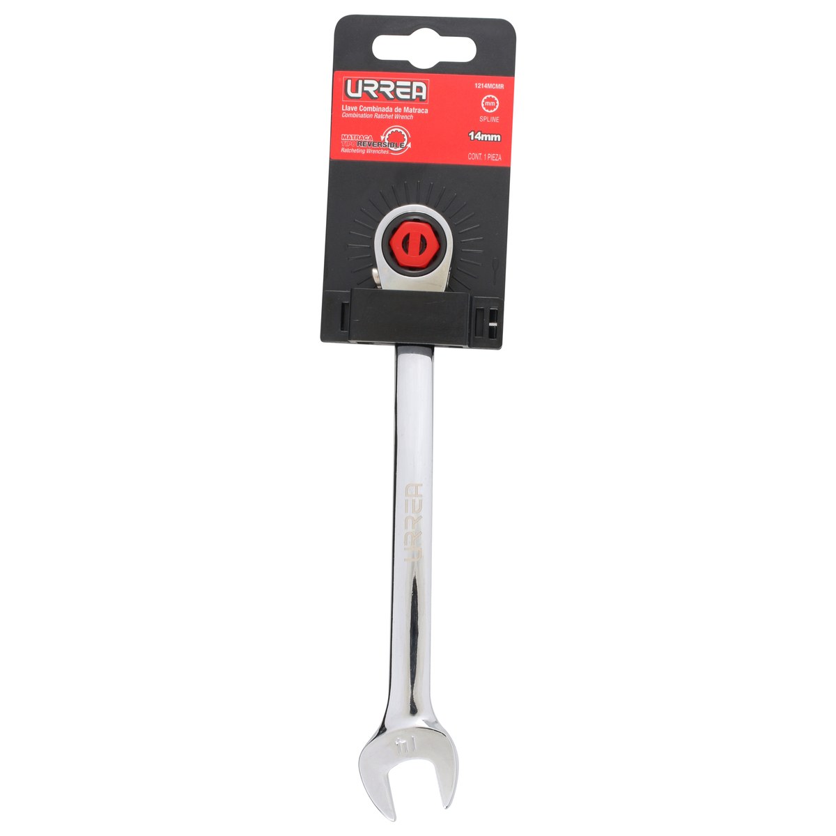 Llave combinada pulido espejo de matraca spline reversible métrica, 14 mm Urrea - Imagen 2