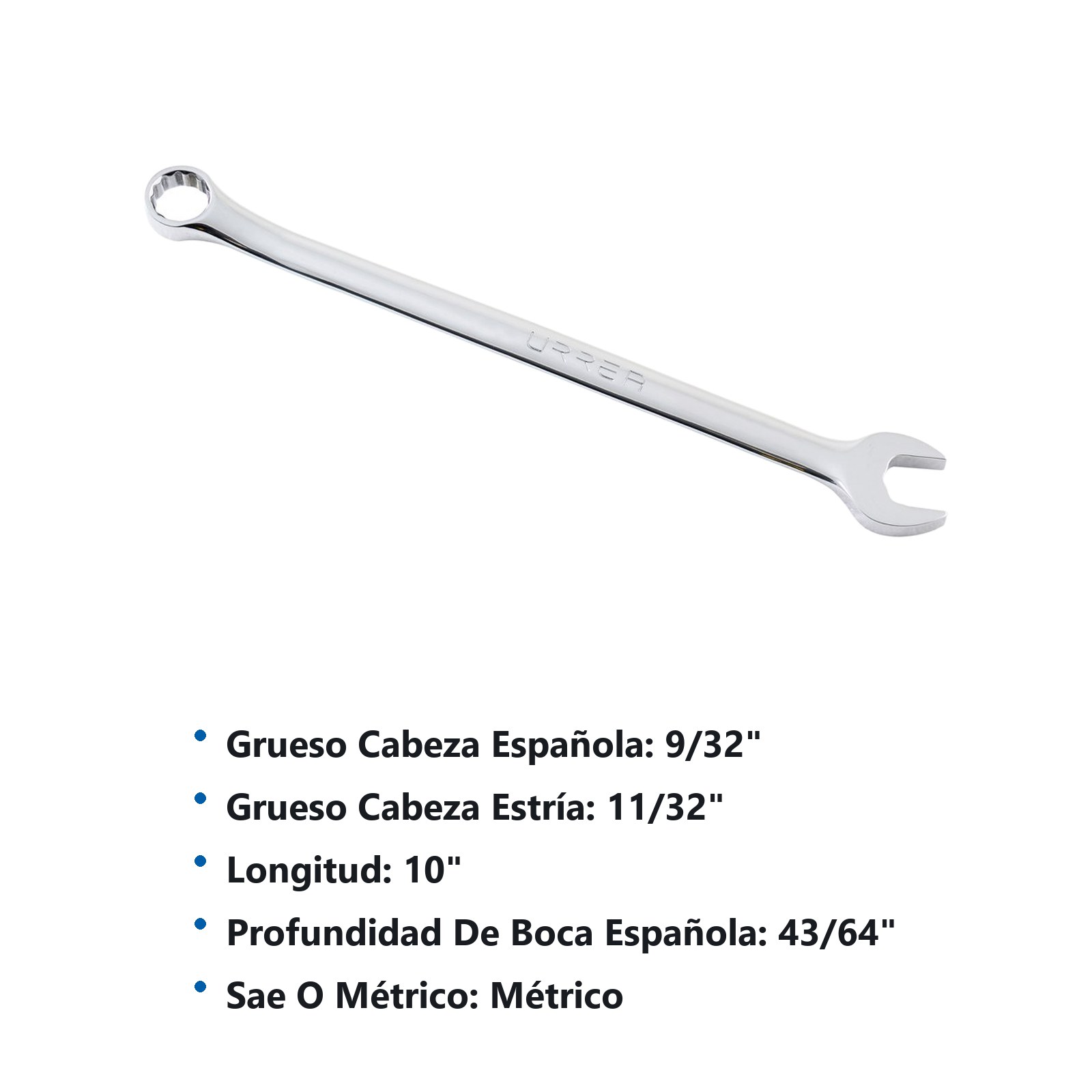 Llave combinada extra larga pulido espejo métrica, 12 puntas, 14 mm Urrea - Imagen 3
