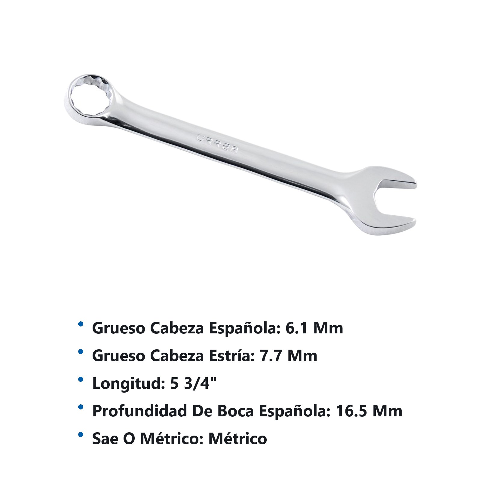 Llave combinada corta pulido espejo métrica, 12 puntas, 15 mm Urrea - Imagen 3