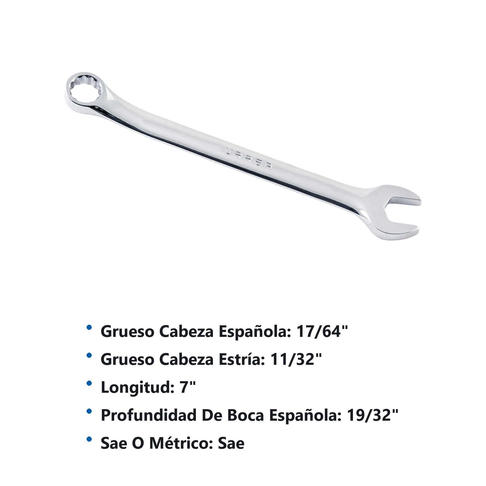 Llave combinada pulido espejo en pulgadas, 12 puntas, 1/2" Urrea - Imagen 3