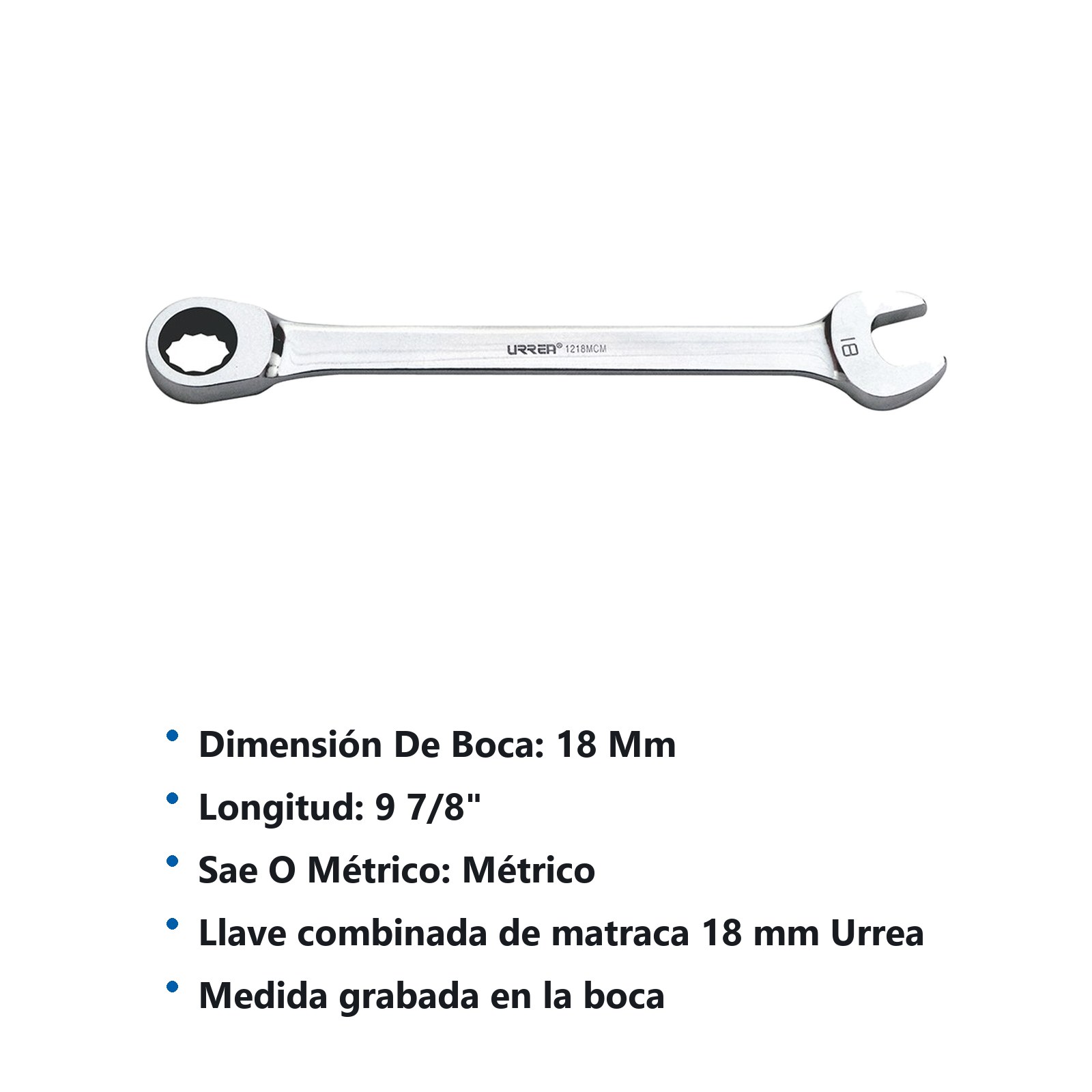 Llave combinada pulido espejo de matraca métrica, 12 puntas, 18 mm Urrea - Imagen 2