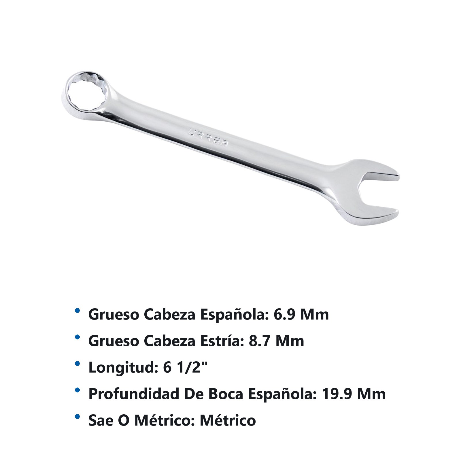 Llave combinada corta pulido espejo métrica, 12 puntas, 18 mm Urrea - Imagen 3