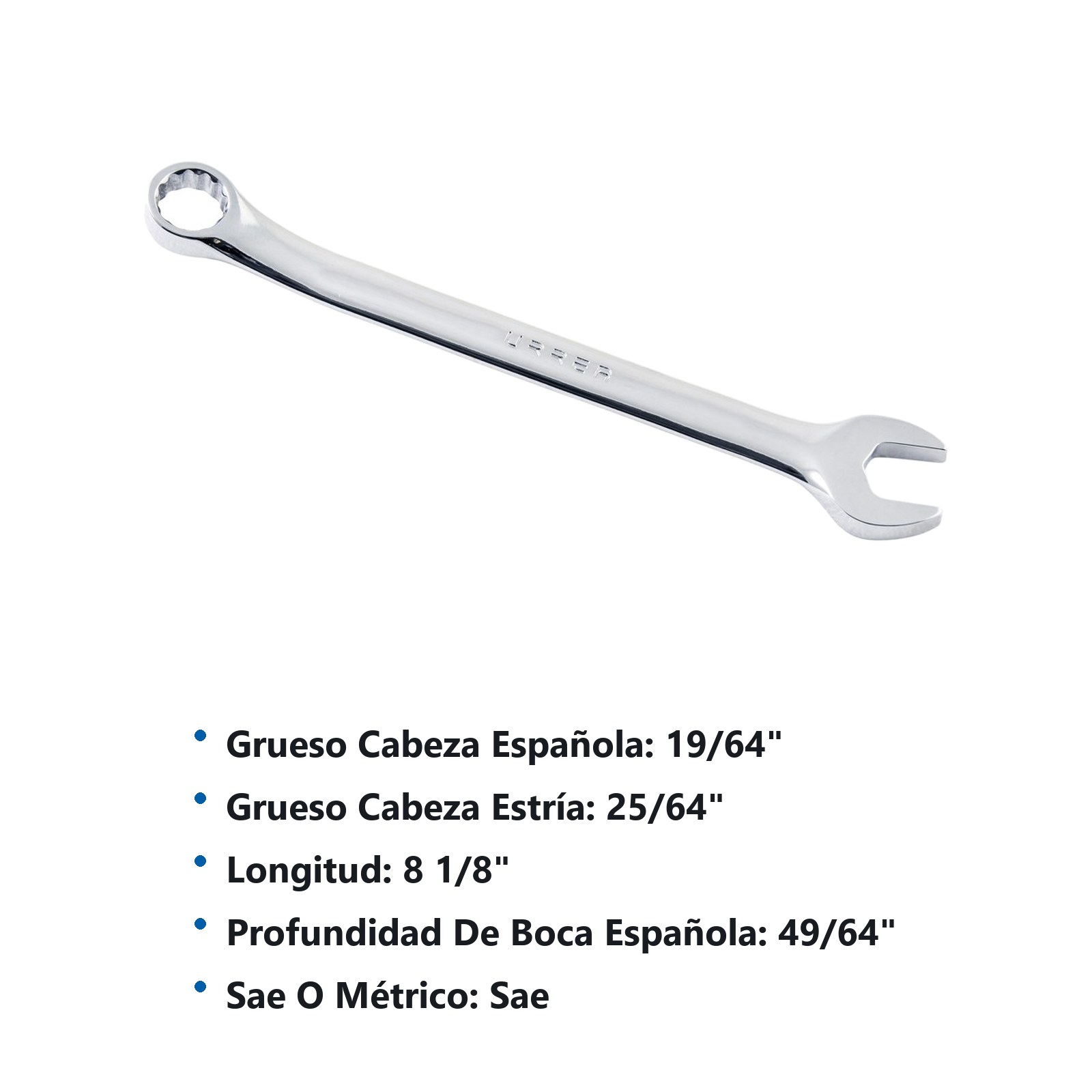 Llave combinada pulido espejo en pulgadas, 12 puntas, 5/8" Urrea - Imagen 3