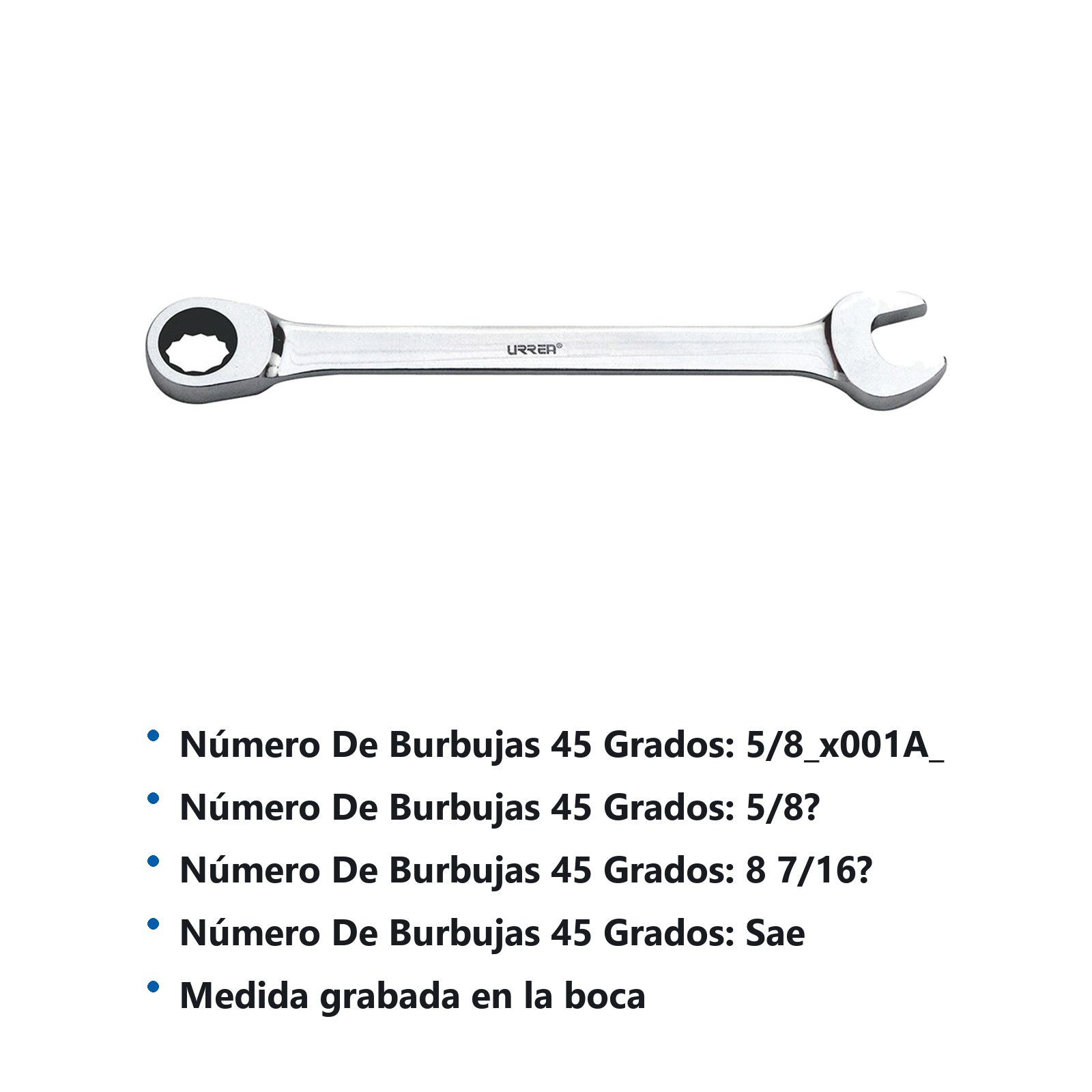 Llave combinada pulido espejo de matraca en pulgadas, 12 puntas, 5/8" Urrea - Imagen 2