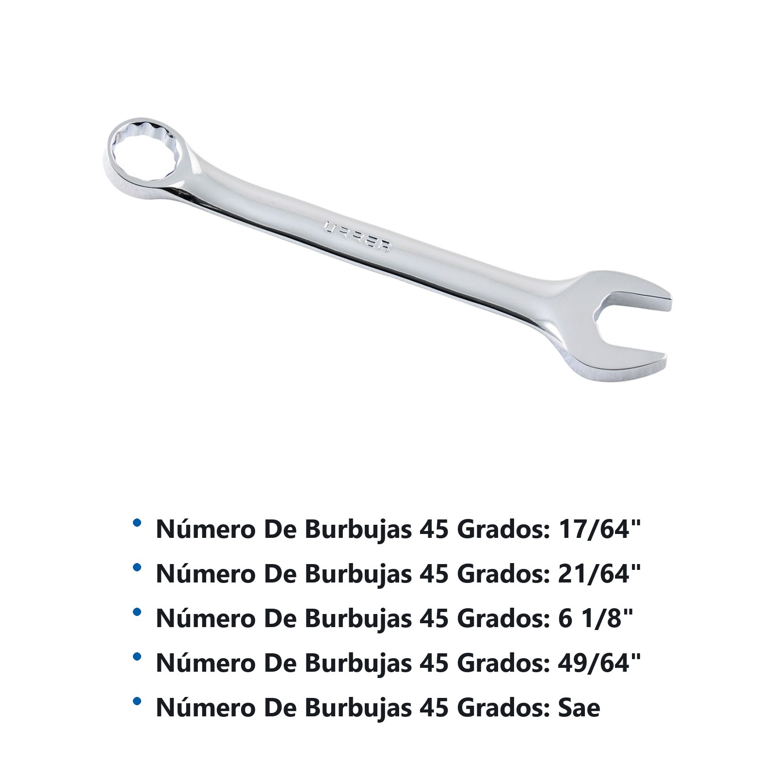 Llave combinada corta pulido espejo en pulgadas, 12 puntas, 5/8" Urrea - Imagen 3