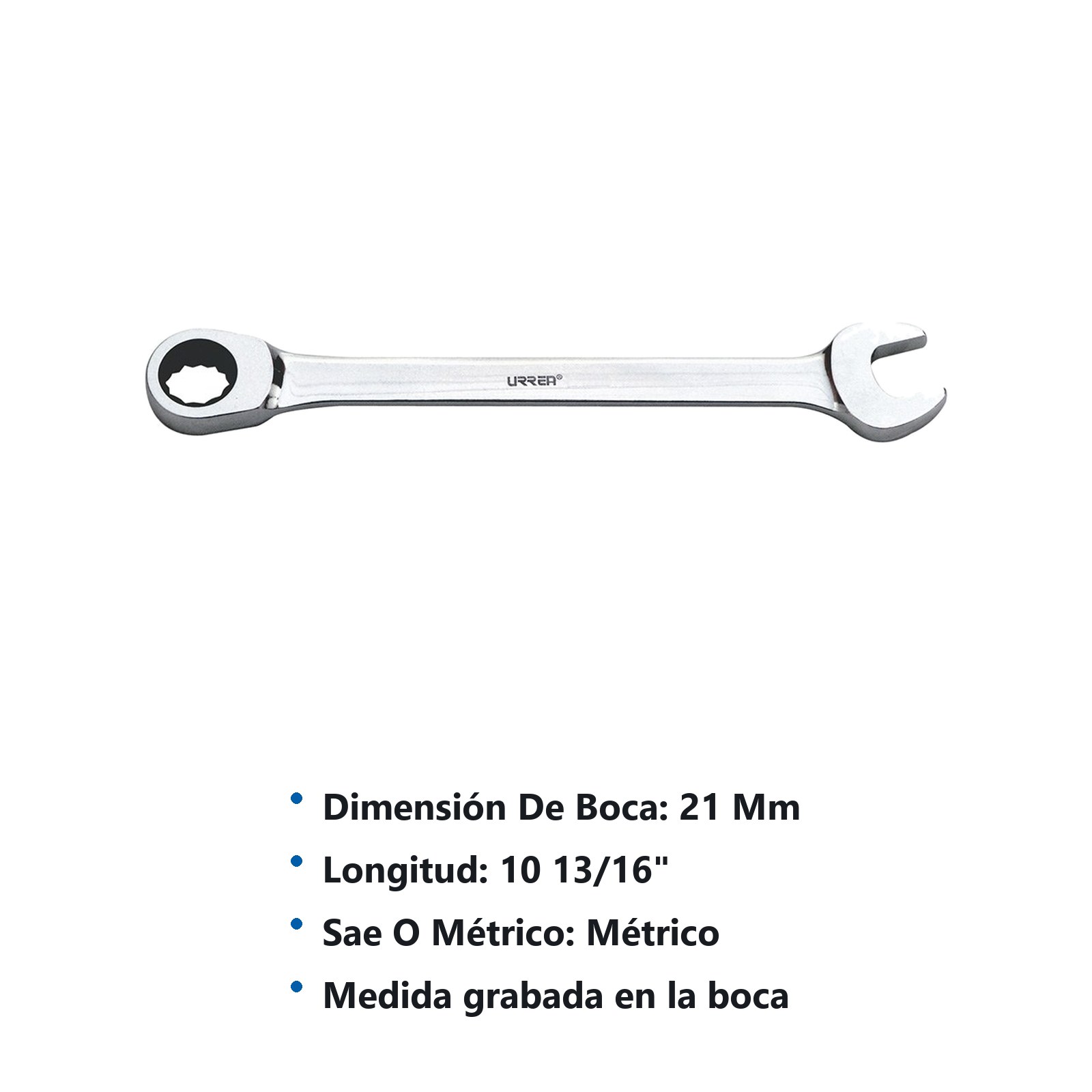 Llave combinada pulido espejo de matraca métrica, 12 puntas, 21 mm Urrea - Imagen 2