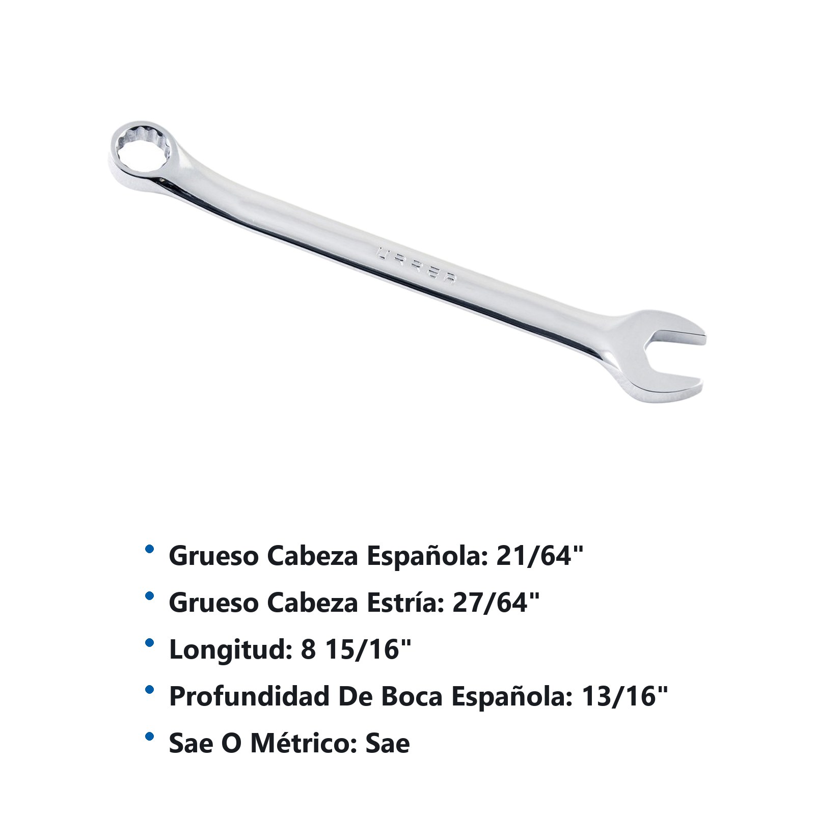 Llave combinada pulido espejo en pulgadas, 12 puntas, 11/16" Urrea - Imagen 3