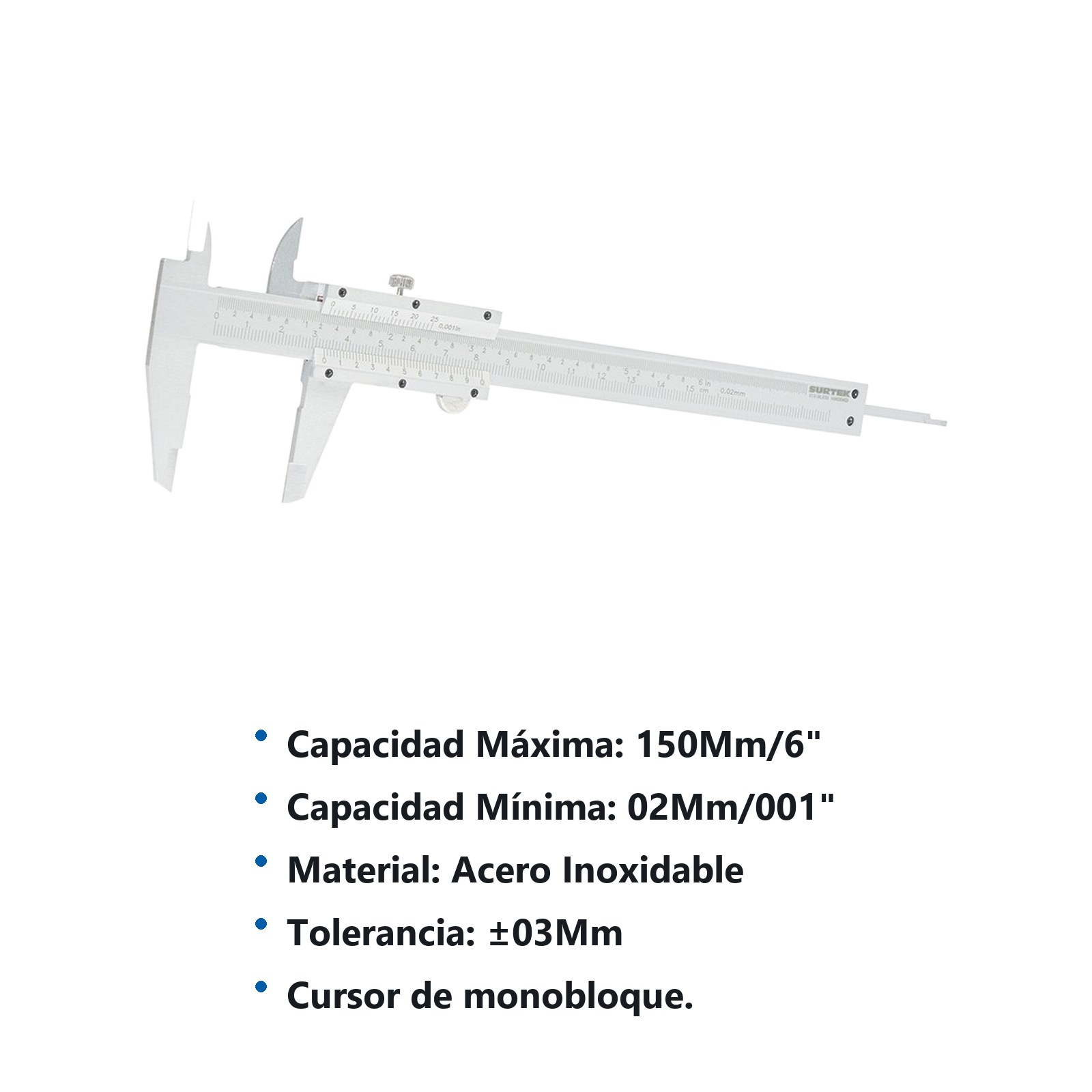 Calibrador en pulgadas y milímetros vernier 0 - 6" Surtek - Imagen 3