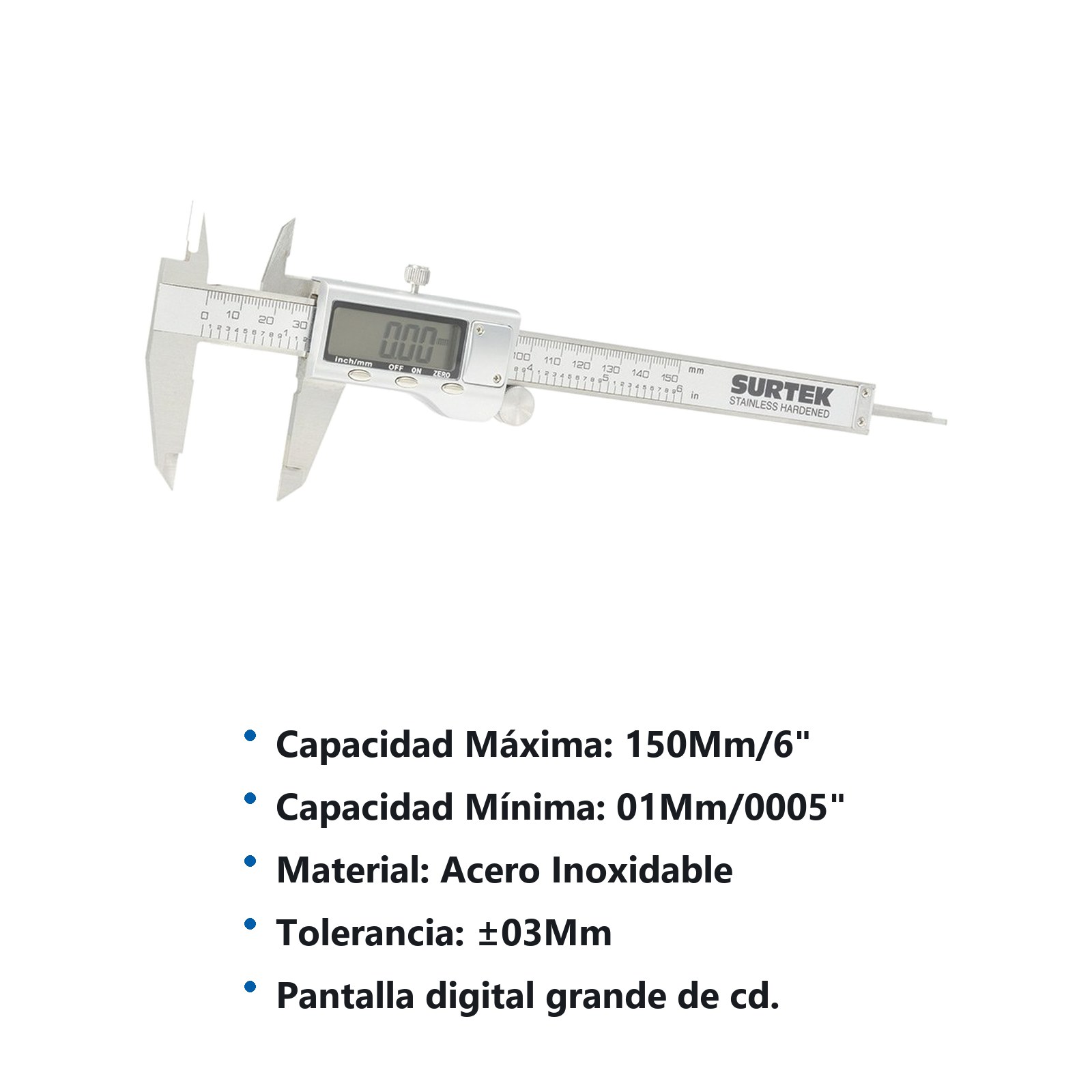 Calibrador en pulgadas y milímetros digital con pantalla metálica 0 - 6" Surtek - Imagen 3