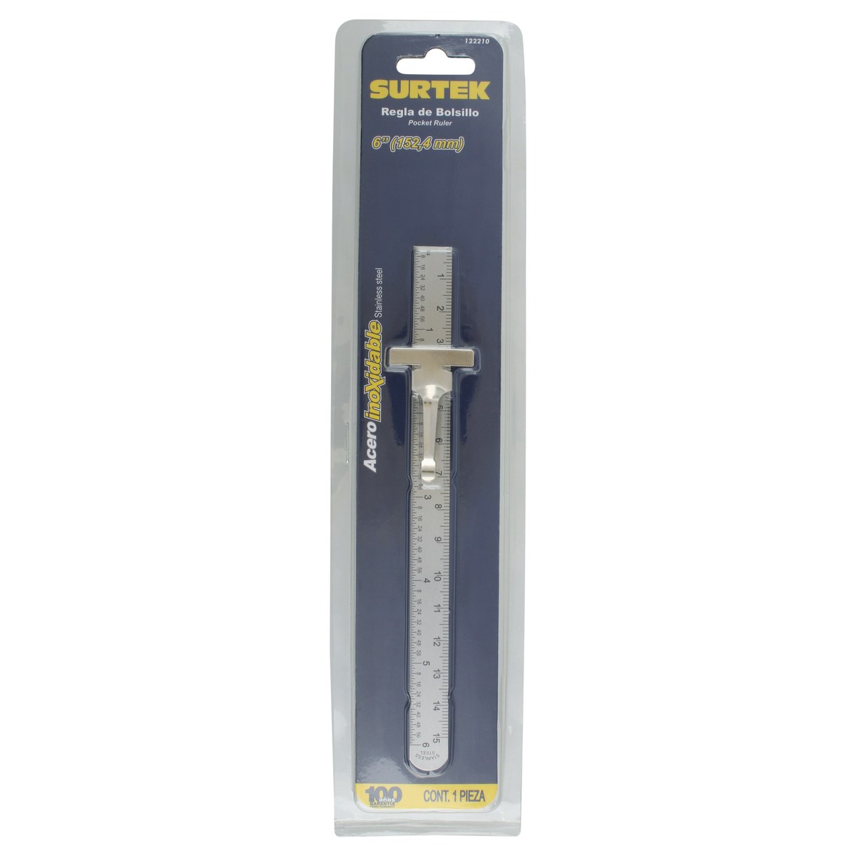 Regla de bolsillo de acero inoxidable 6" Surtek - Imagen 2