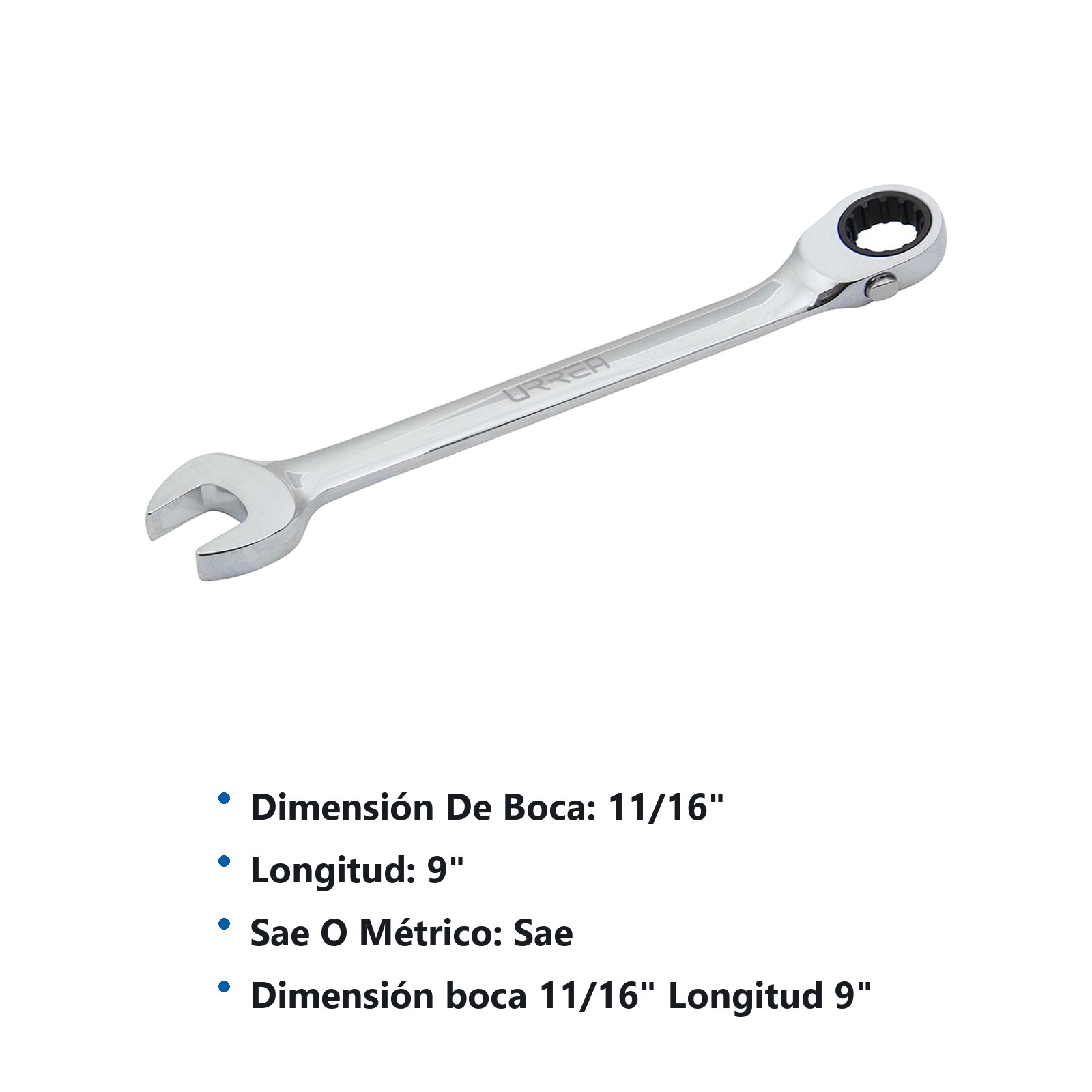 Llave combinada pulido espejo de matraca spline reversible en pulgadas, 11/16" Urrea - Imagen 2