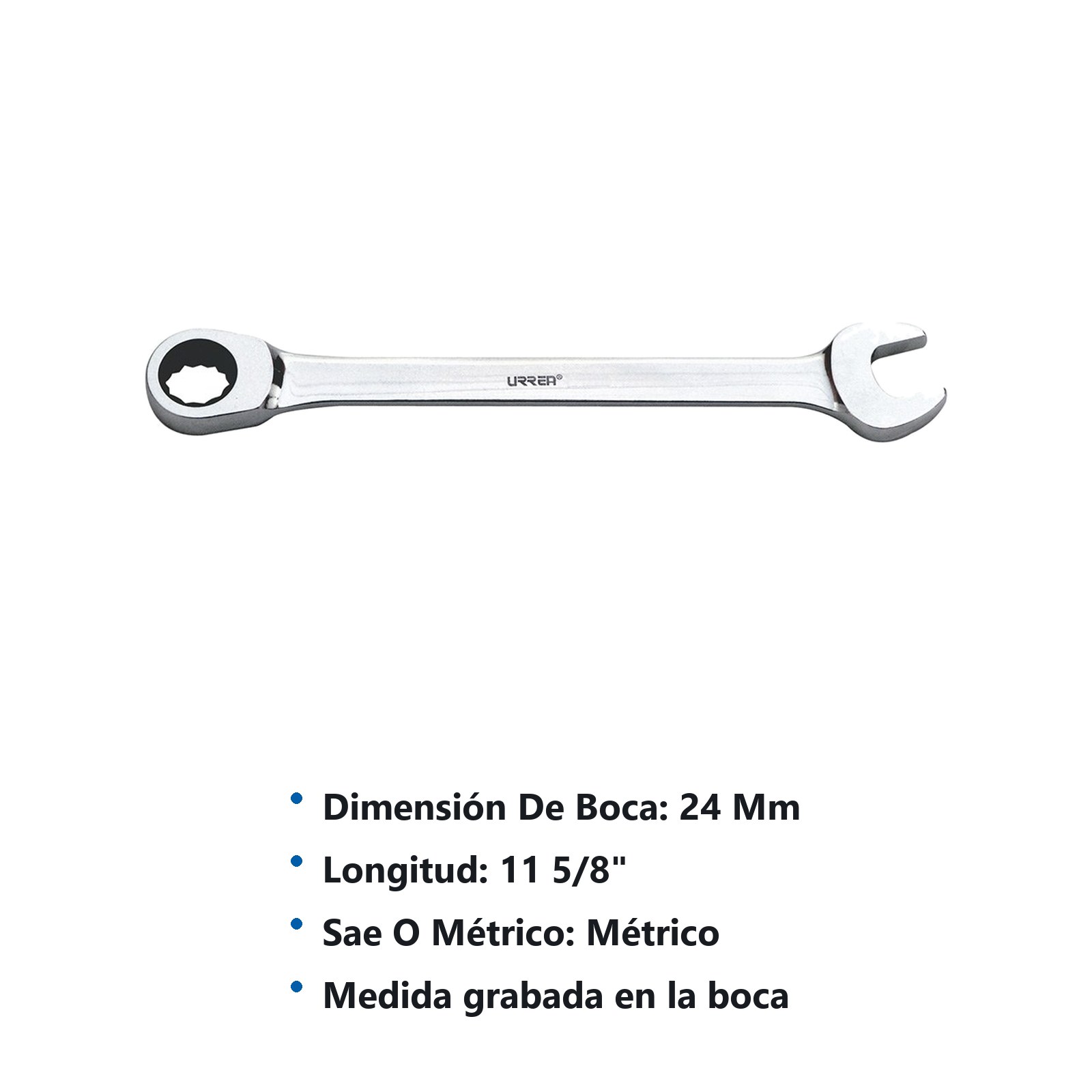 Llave combinada pulido espejo de matraca métrica, 12 puntas, 24 mm Urrea - Imagen 2