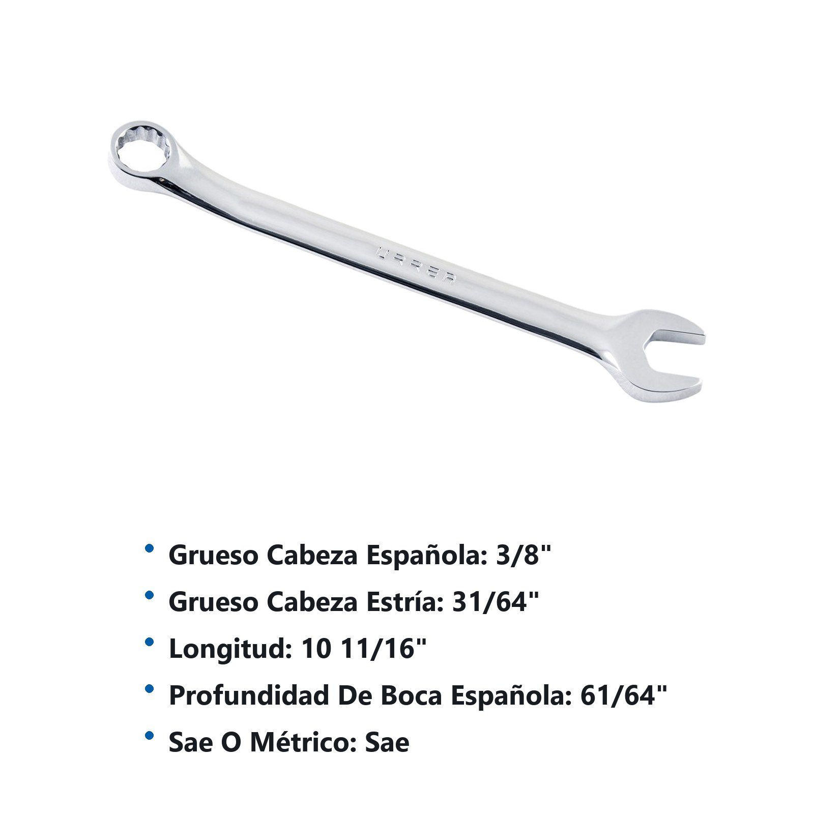 Llave combinada pulido espejo en pulgadas, 12 puntas, 13/16" Urrea - Imagen 3