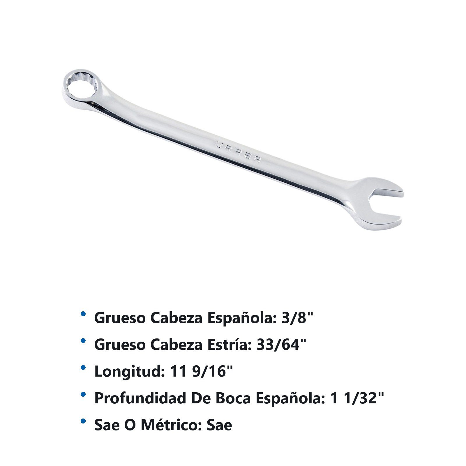 Llave combinada pulido espejo en pulgadas, 12 puntas, 7/8" Urrea - Imagen 3