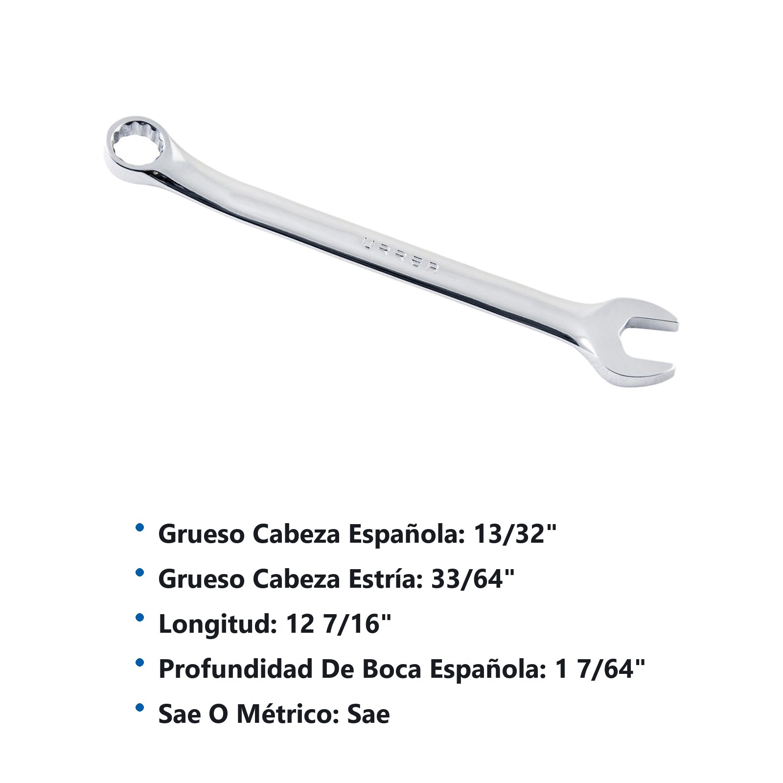 Llave combinada pulido espejo en pulgadas, 12 puntas, 15/16" Urrea - Imagen 3