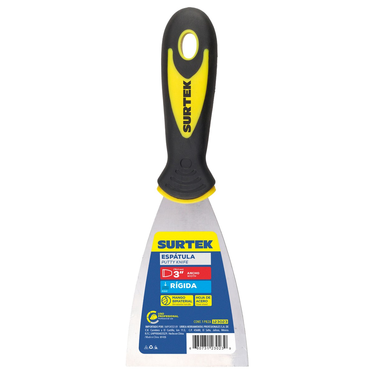 Espátula rígida de acero de alto carbón con mango bimaterial 3" Surtek - Imagen 2