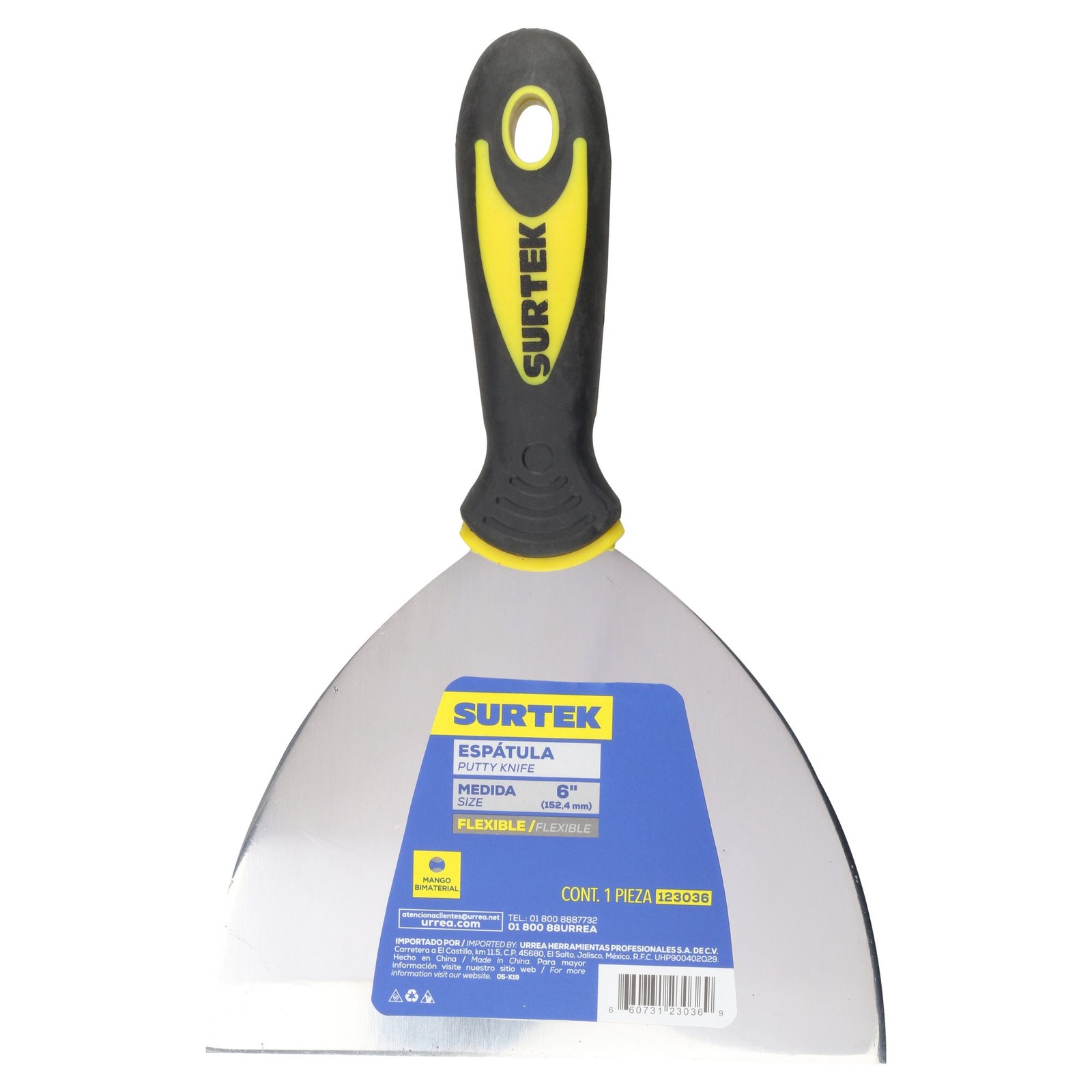 Espátula flexible de acero de alto carbón con mango bimaterial 6" Surtek - Imagen 2