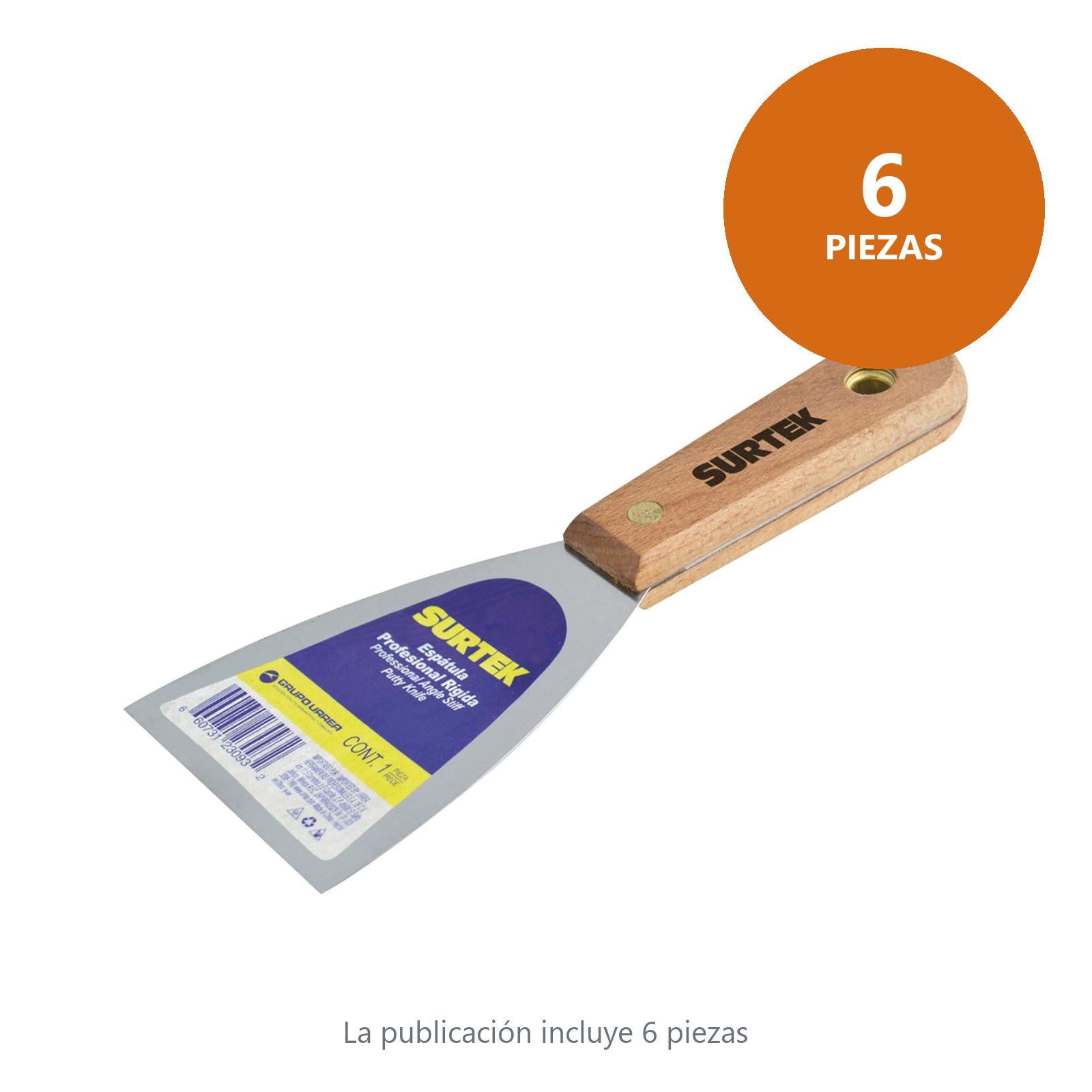 Espátula rígida de acero de alto carbón con mango de madera 2" Surtek - Imagen 2