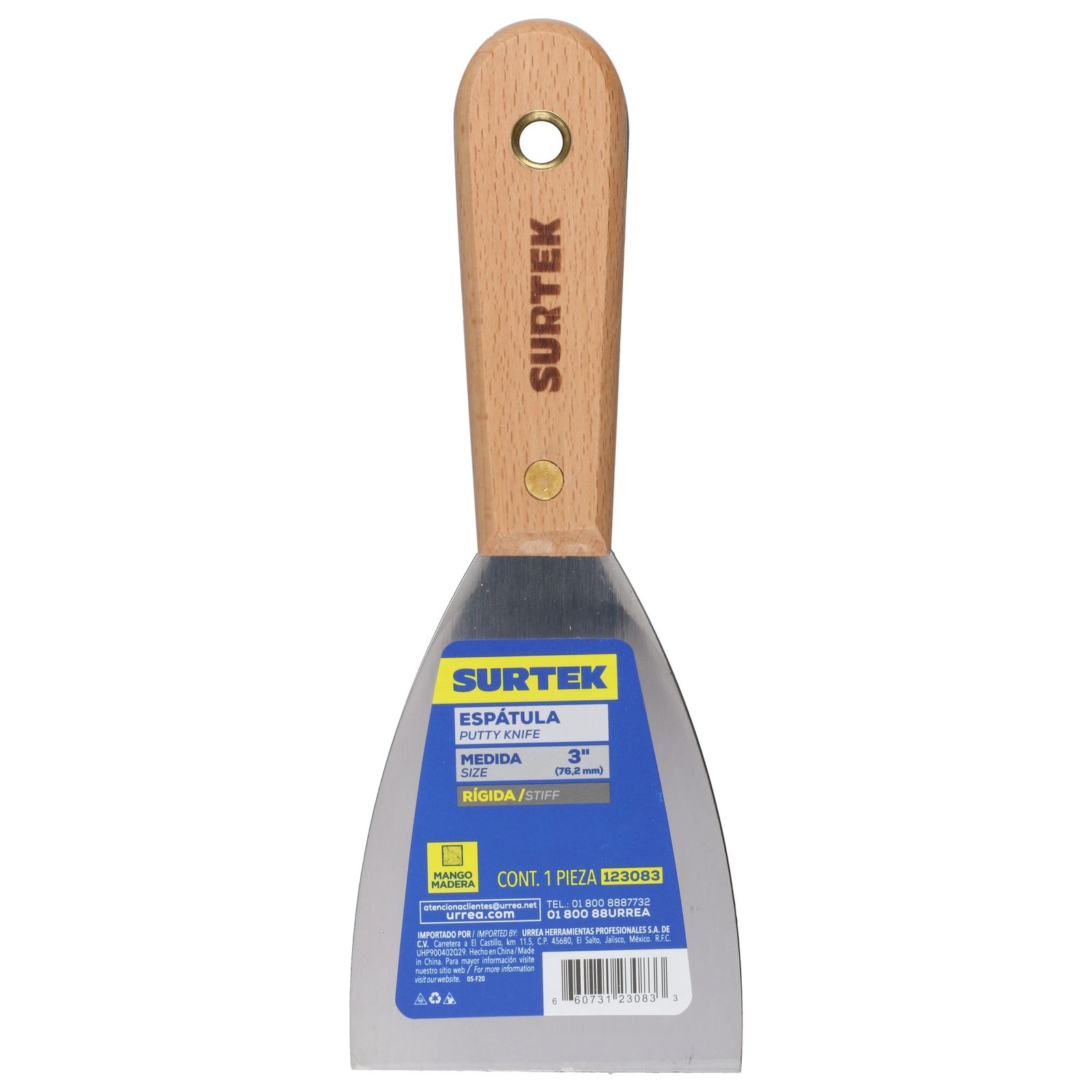 Espátula rígida de acero de alto carbón con mango de madera 3" Surtek - Imagen 2
