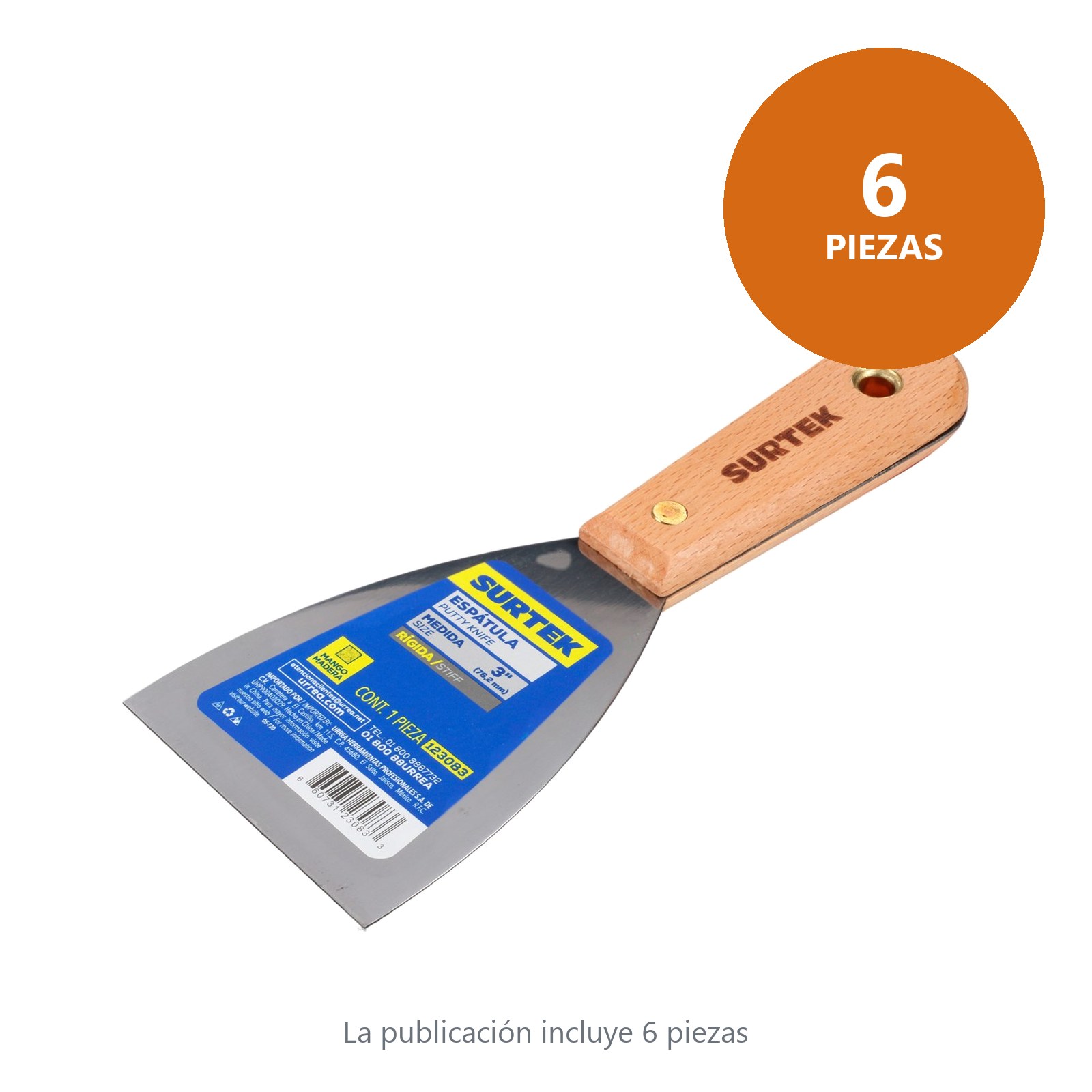 Espátula rígida de acero de alto carbón con mango de madera 3" Surtek - Imagen 4