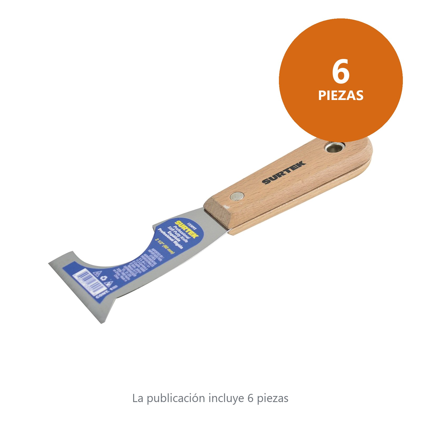 Espátula rígida de acero de alto carbón con raspador con mango de madera 2-1/2", 5 en 1 Surtek - Imagen 2