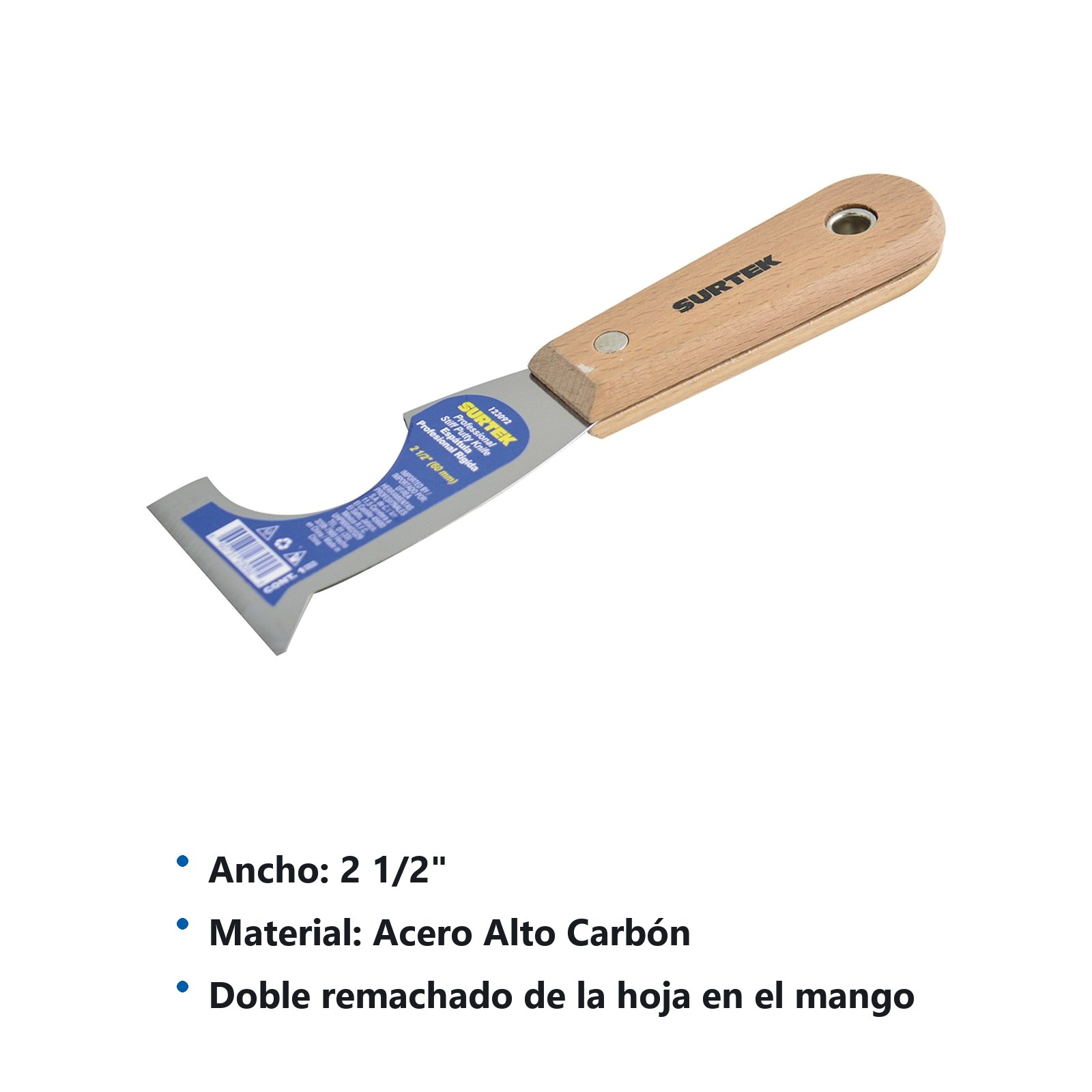Espátula rígida de acero de alto carbón con raspador con mango de madera 2-1/2", 5 en 1 Surtek - Imagen 3