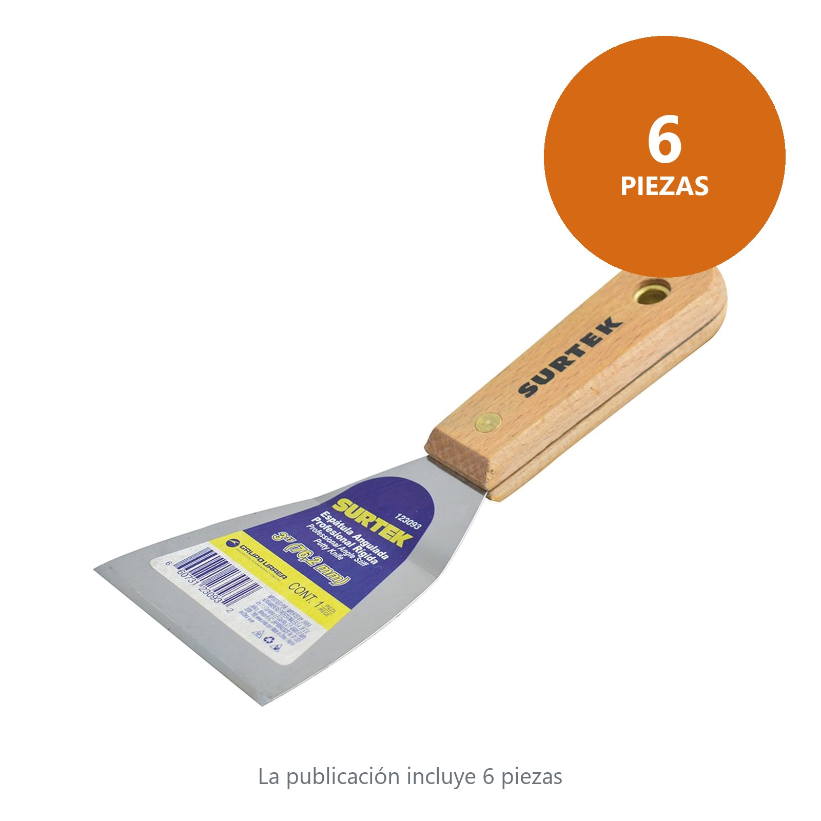 Espátula rígida angulada de acero de alto carbón con mango de madera 3" Surtek - Imagen 2
