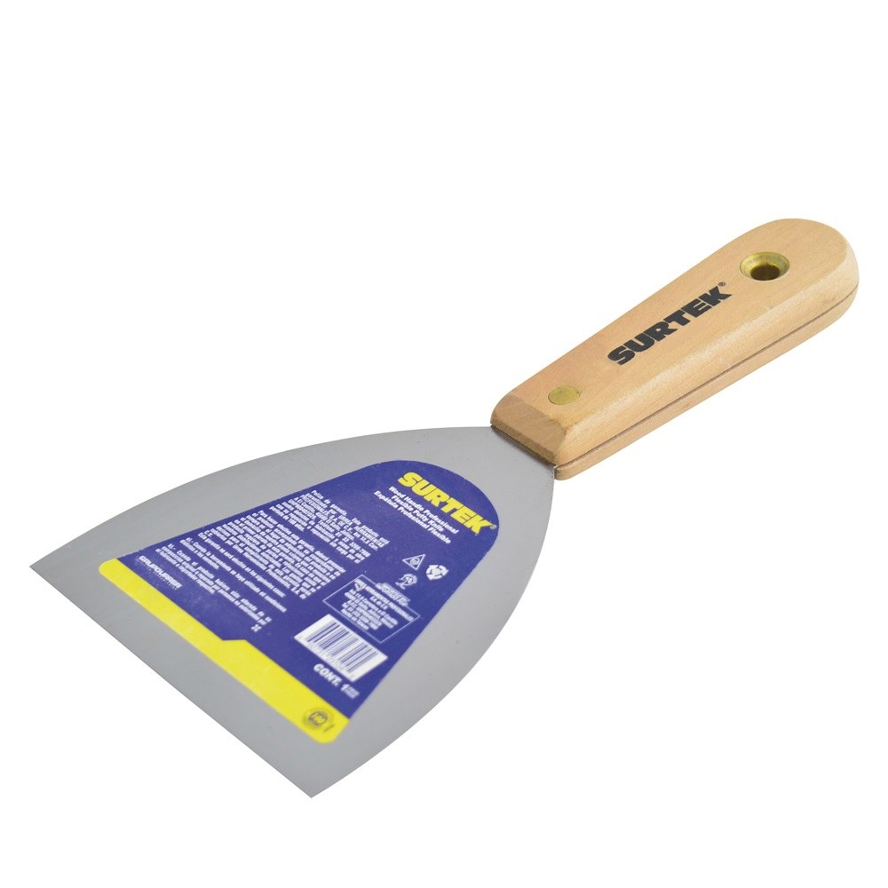 Espátula flexible de acero de alto carbón con mango de madera 3" Surtek