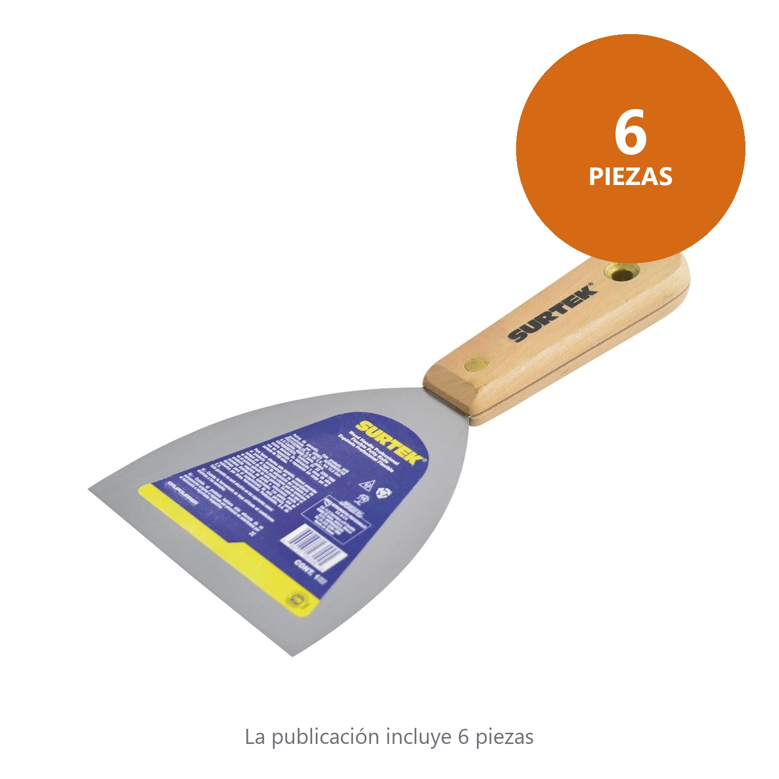 Espátula flexible de acero de alto carbón con mango de madera 3" Surtek - Imagen 2