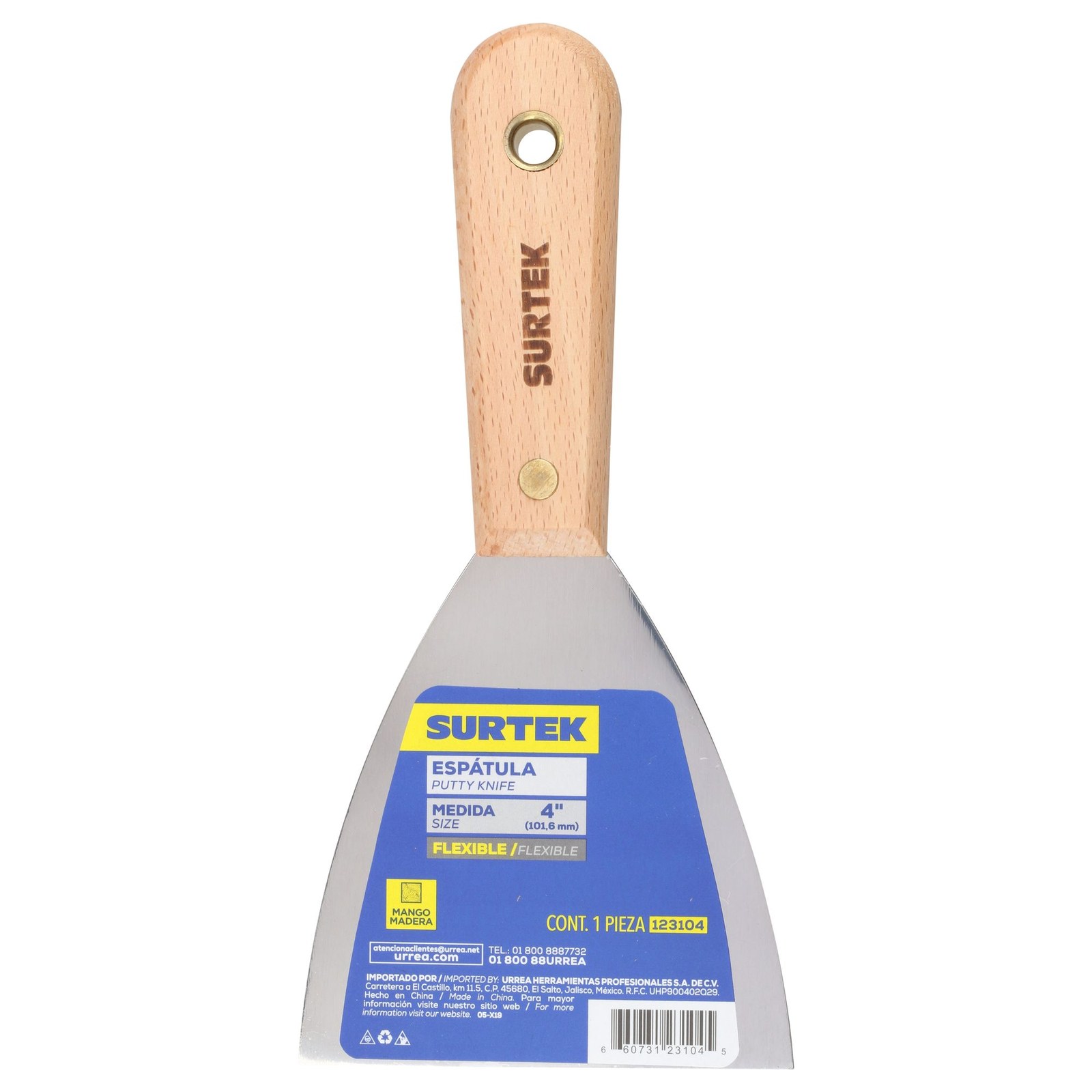 Espátula flexible de acero de alto carbón con mango de madera 4" Surtek - Imagen 2