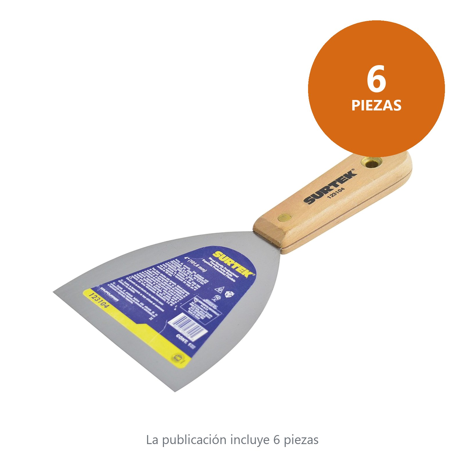 Espátula flexible de acero de alto carbón con mango de madera 4" Surtek - Imagen 4