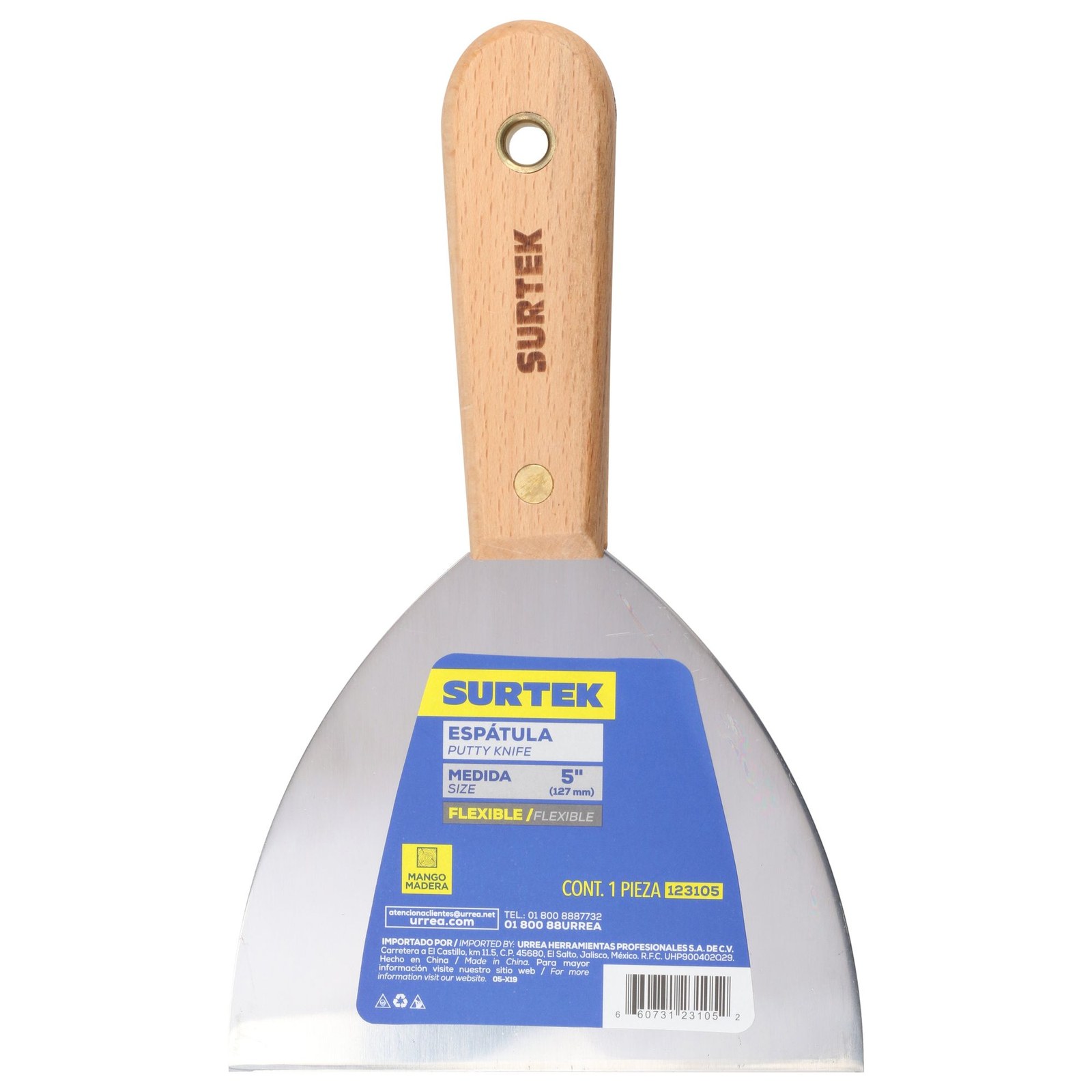 Espátula flexible de acero de alto carbón con mango de madera 5" Surtek - Imagen 2
