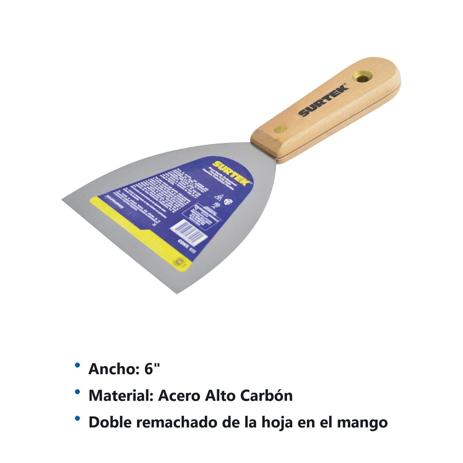 Espátula flexible de acero de alto carbón con mango de madera 6" Surtek - Imagen 3