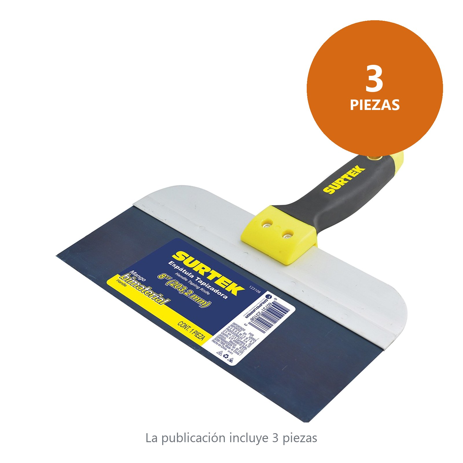 Espátula tapizadora de acero de alto carbón con mango bimaterial 8" Surtek - Imagen 4