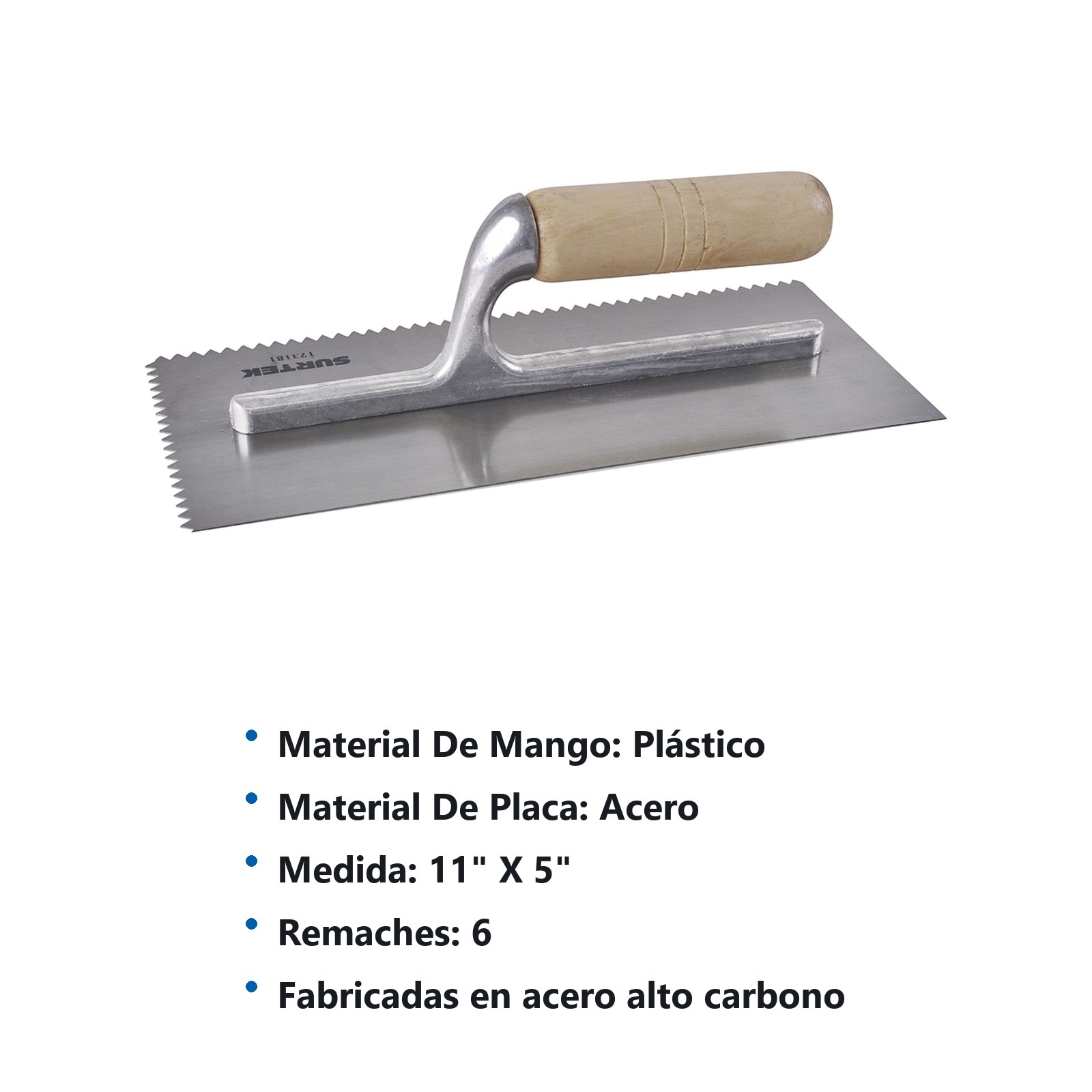 Llana dentada triangular de acero al alto carbón con mango de madera 10 remaches,  11"x5" Surtek - Imagen 3