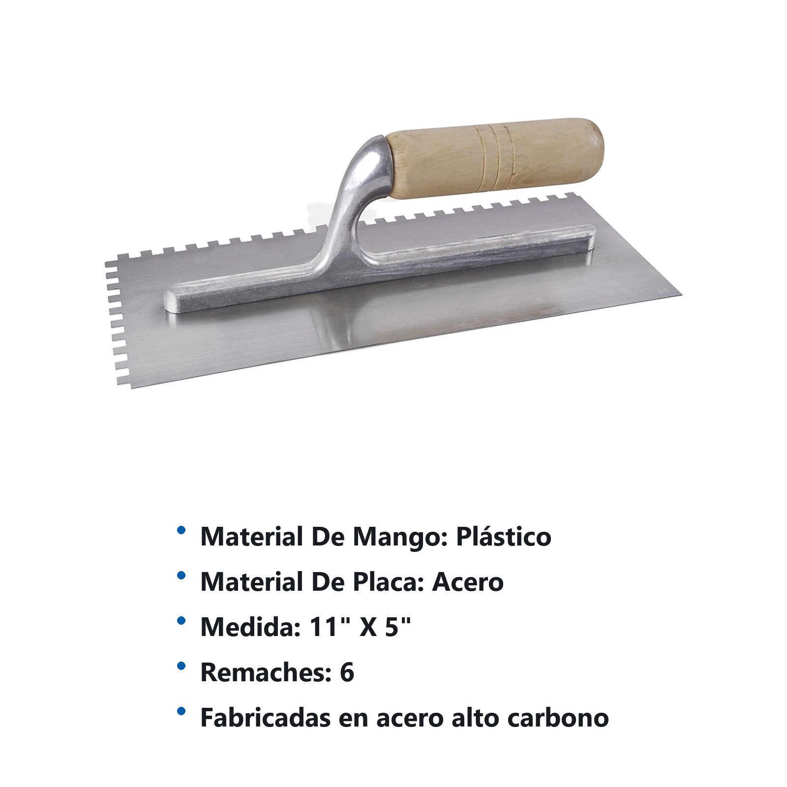 Llana dentada cuadrada de acero al alto carbón con mango de madera 10 remaches, 11" x 5" Surtek - Imagen 3