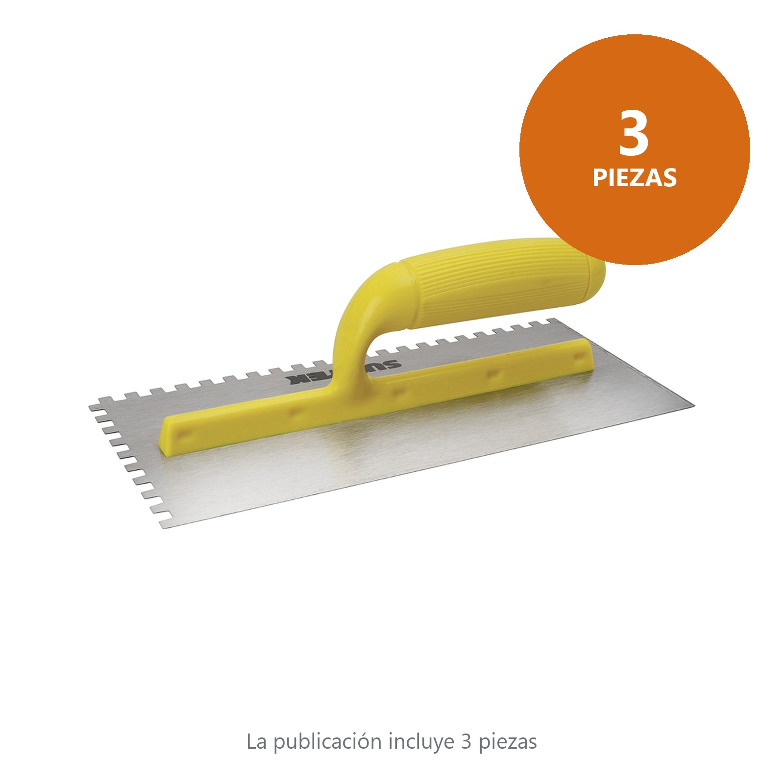 Llana dentada cuadrada de acero al alto carbón con mango de plástico 11" x 5" Surtek - Imagen 2