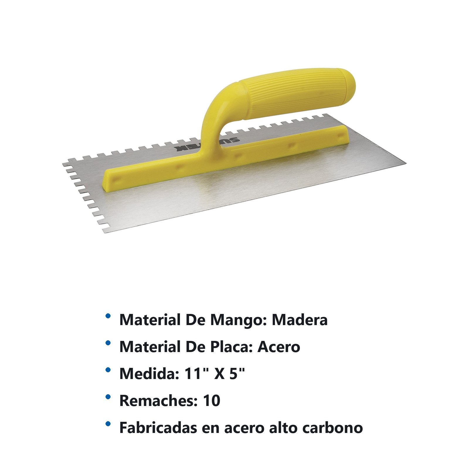 Llana dentada cuadrada de acero al alto carbón con mango de plástico 11" x 5" Surtek - Imagen 3