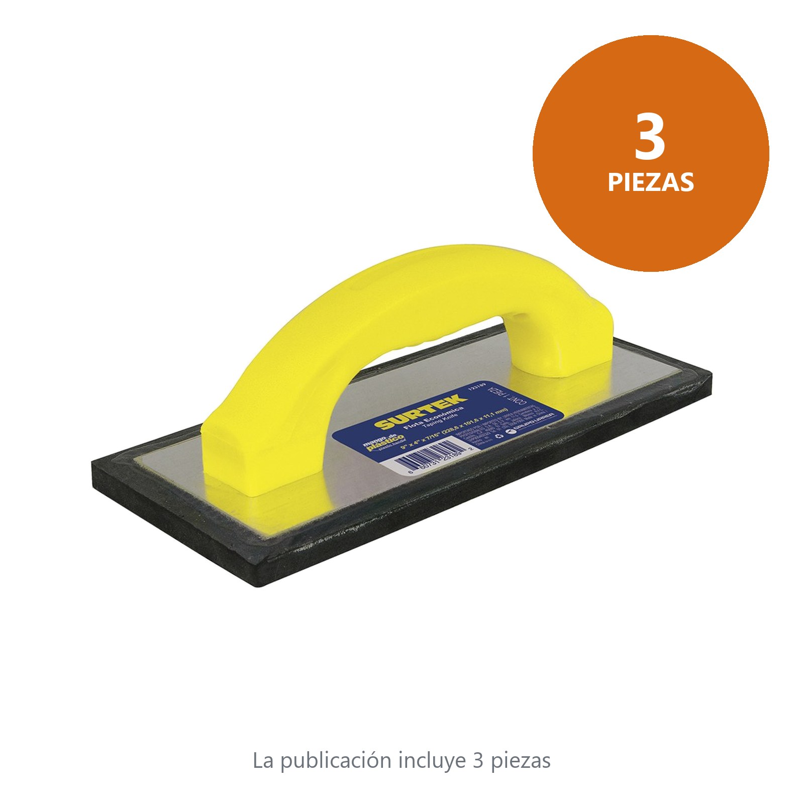 Flota de hule acabado fino con mango de plástico 9" x 4" x 7/16" Surtek - Imagen 2
