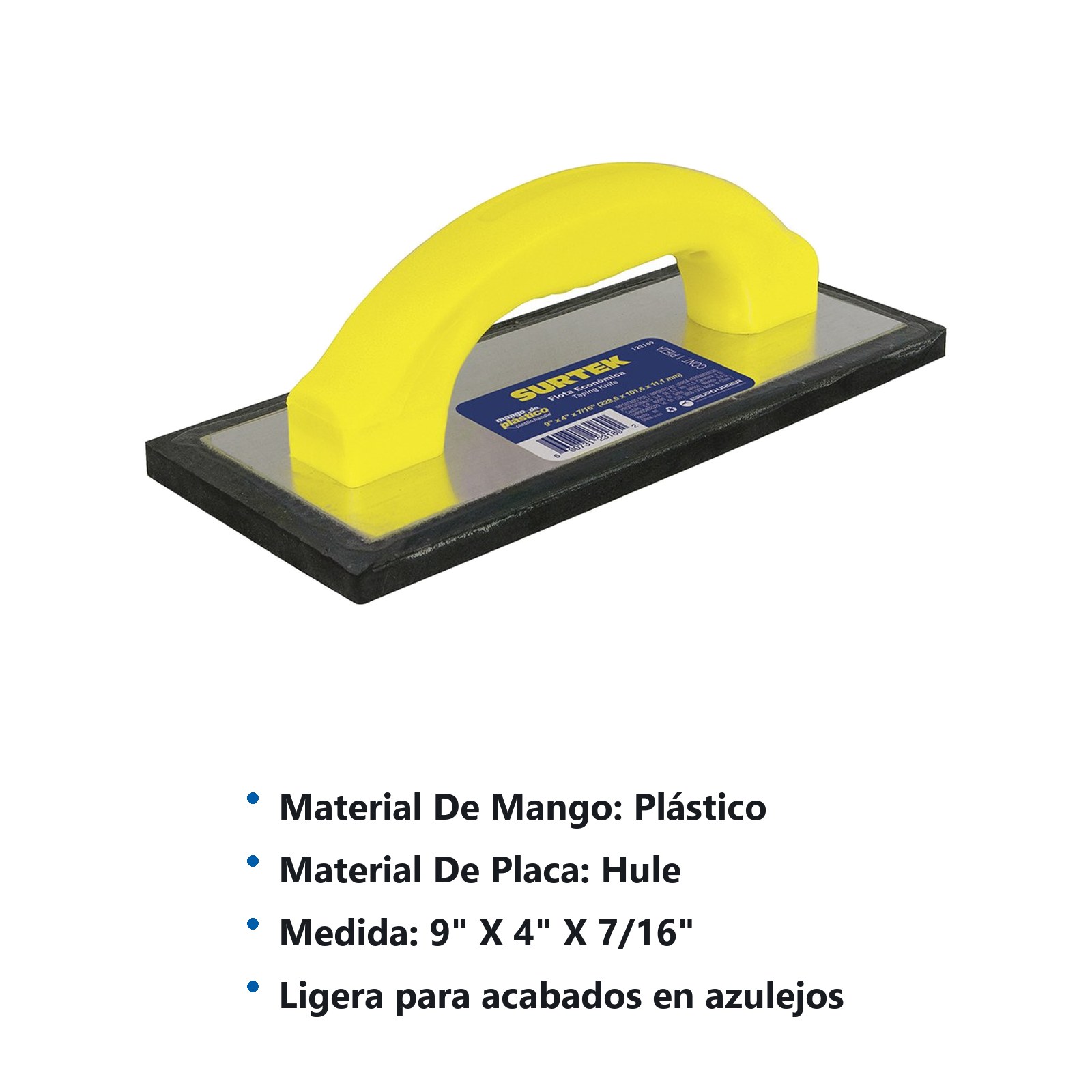 Flota de hule acabado fino con mango de plástico 9" x 4" x 7/16" Surtek - Imagen 3