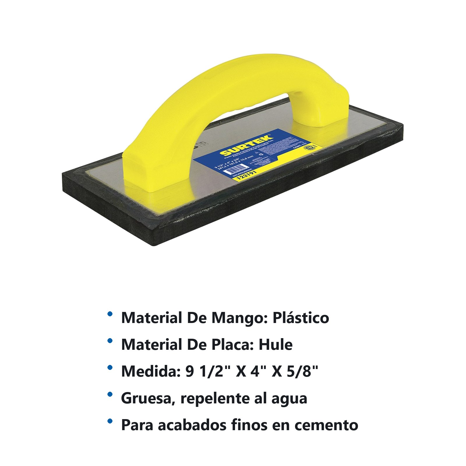 Flota de hule acabado fino con mango de plástico 9-1/2" x 4" x 5/8" Surtek - Imagen 3
