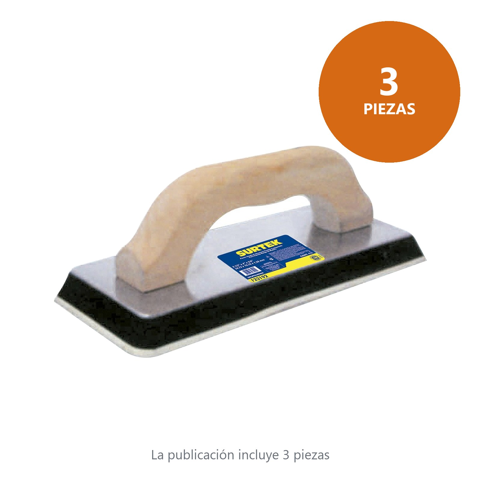 Flota de hule acabado liso con mango de madera 9-1/2" x 4" x 5/8" Surtek - Imagen 4